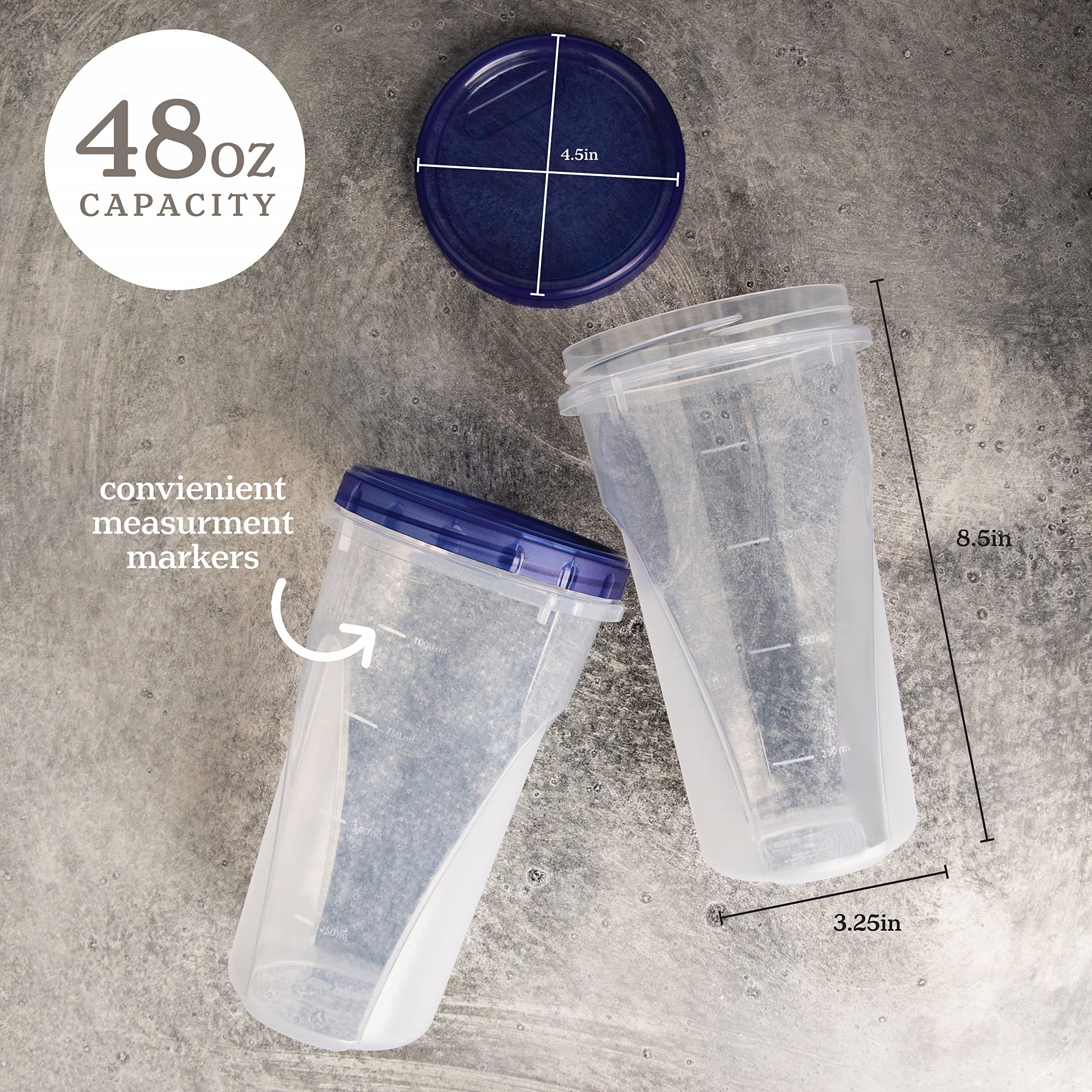 PLASTICPRO 48oz Reusable Deli Containers with Twist-On Lids - Clear Base & Blue Top, Stackable Food Storage Containers for Meal Prep, Freezer & Leftovers (4-Pack, Blue) | Perfect for Restaurants, Catering & Home Kitchen Organization