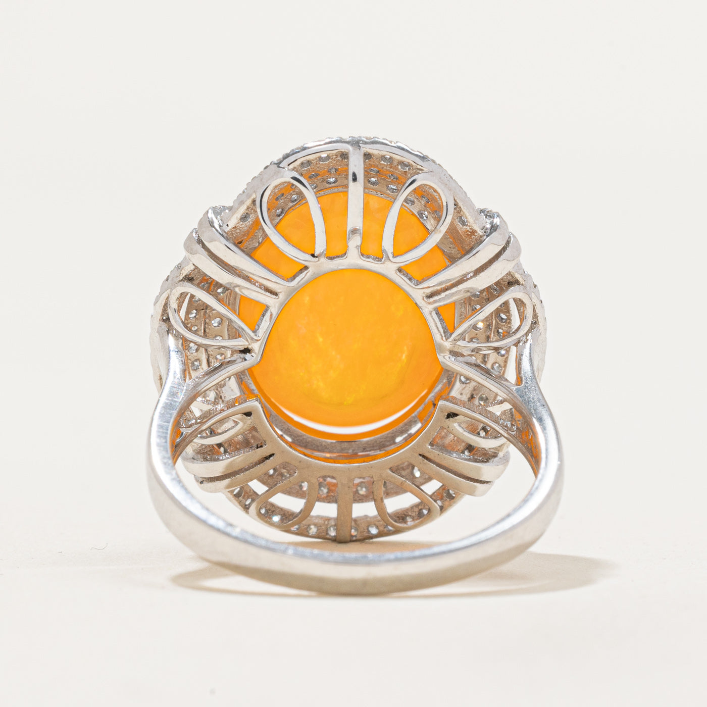 Exquisite 6.36ct Fire Opal & 0.61ct Diamond Cocktail Ring - Size 6.5 | Elegant Statement Jewelry for Evening Parties, Weddings & Special Occasions