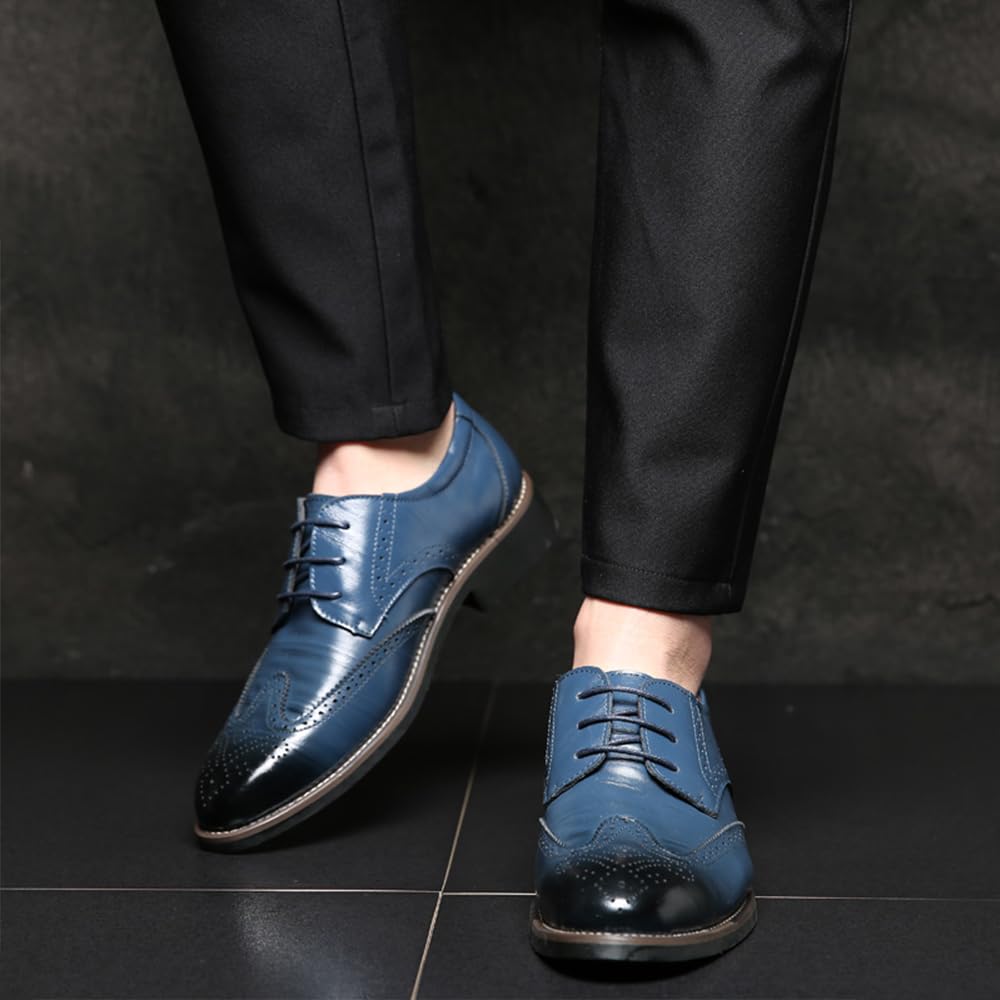 Men's Classic Lace-Up Oxford Dress Shoes - Business Formal Wingtip Shoes for Wedding, Party & Office | Premium Leather Comfort for Professional & Special Occasions