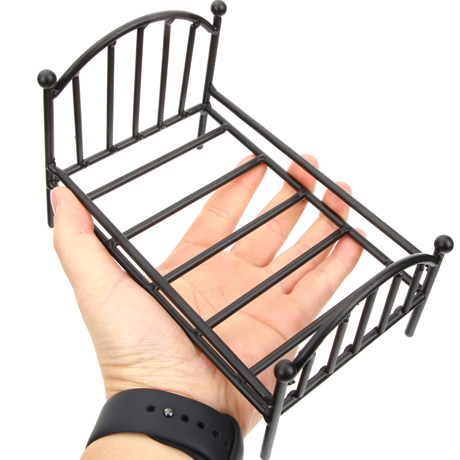 Totority Miniature Metal Bed Frame - Tiny House Bed Furniture Model for Home Decor, Plant Stand | Perfect for Dollhouse, Miniature Displays & DIY Projects