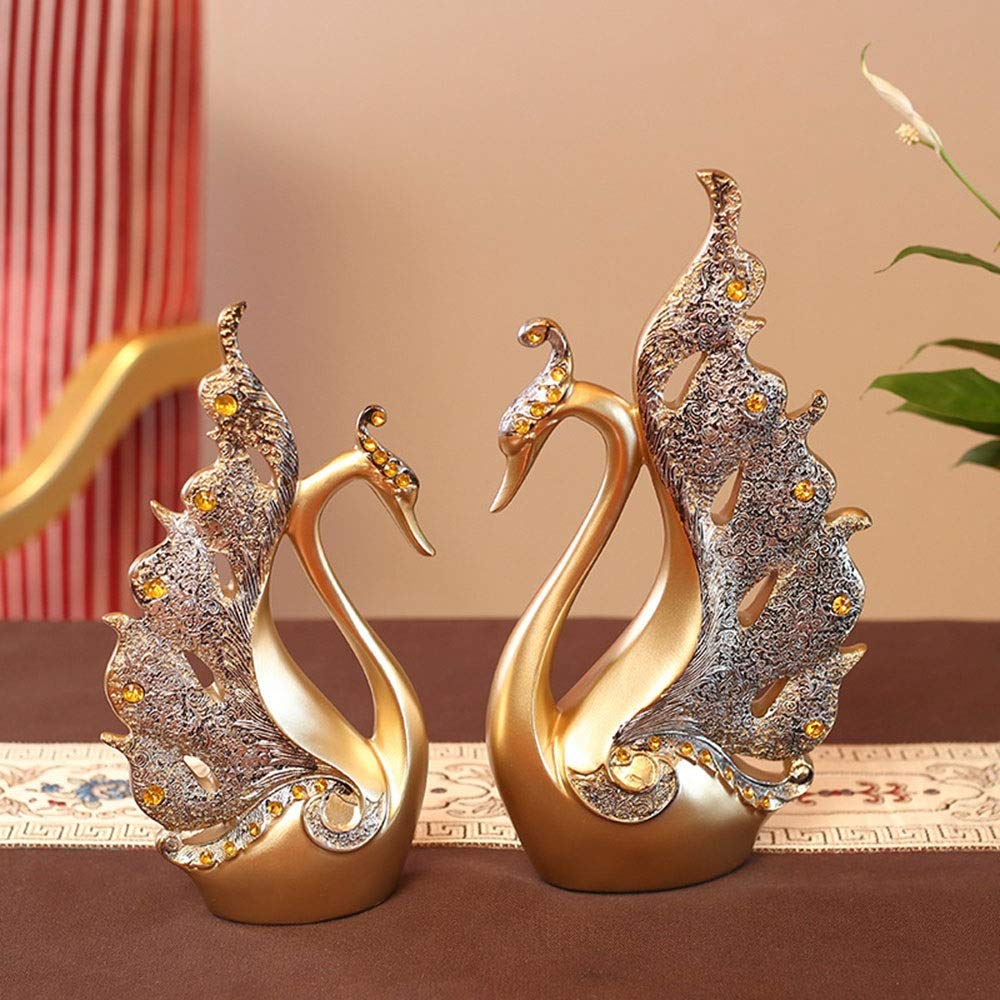 Gold Diamond Resin Swan Ornaments for Home & Office Decor – Perfect for Living Room, TV Cabinet, Wine Cooler, and Entrance Gifts – Elegant Wedding, Anniversary & Housewarming Present