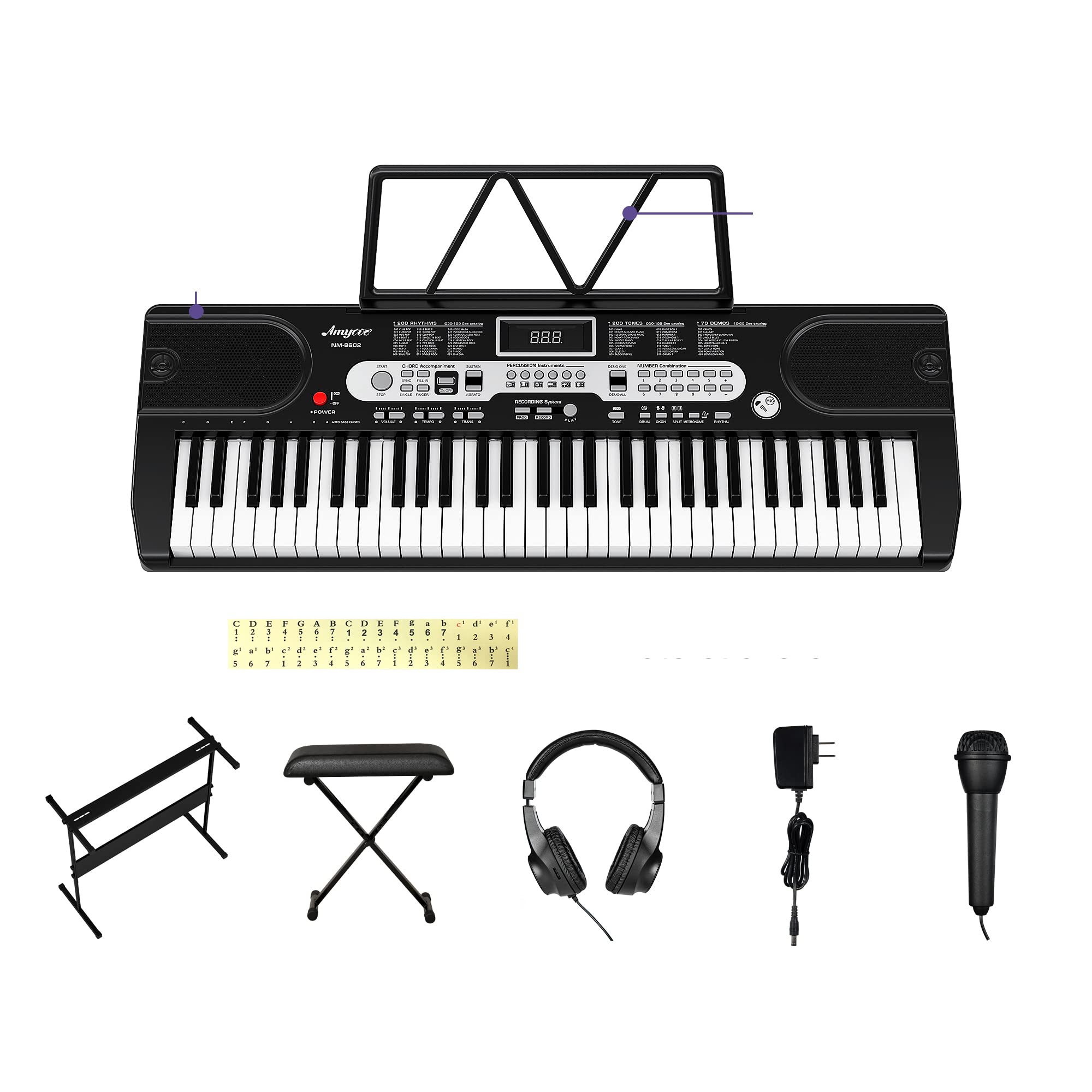 61-Key Portable Electronic Piano Keyboard with LCD Display - Beginner Piano Kit Includes Headphones, Microphone, Power Adapter, Music Stand & Adjustable Bench - Perfect for Home Learning, Music Practice & Gift Giving