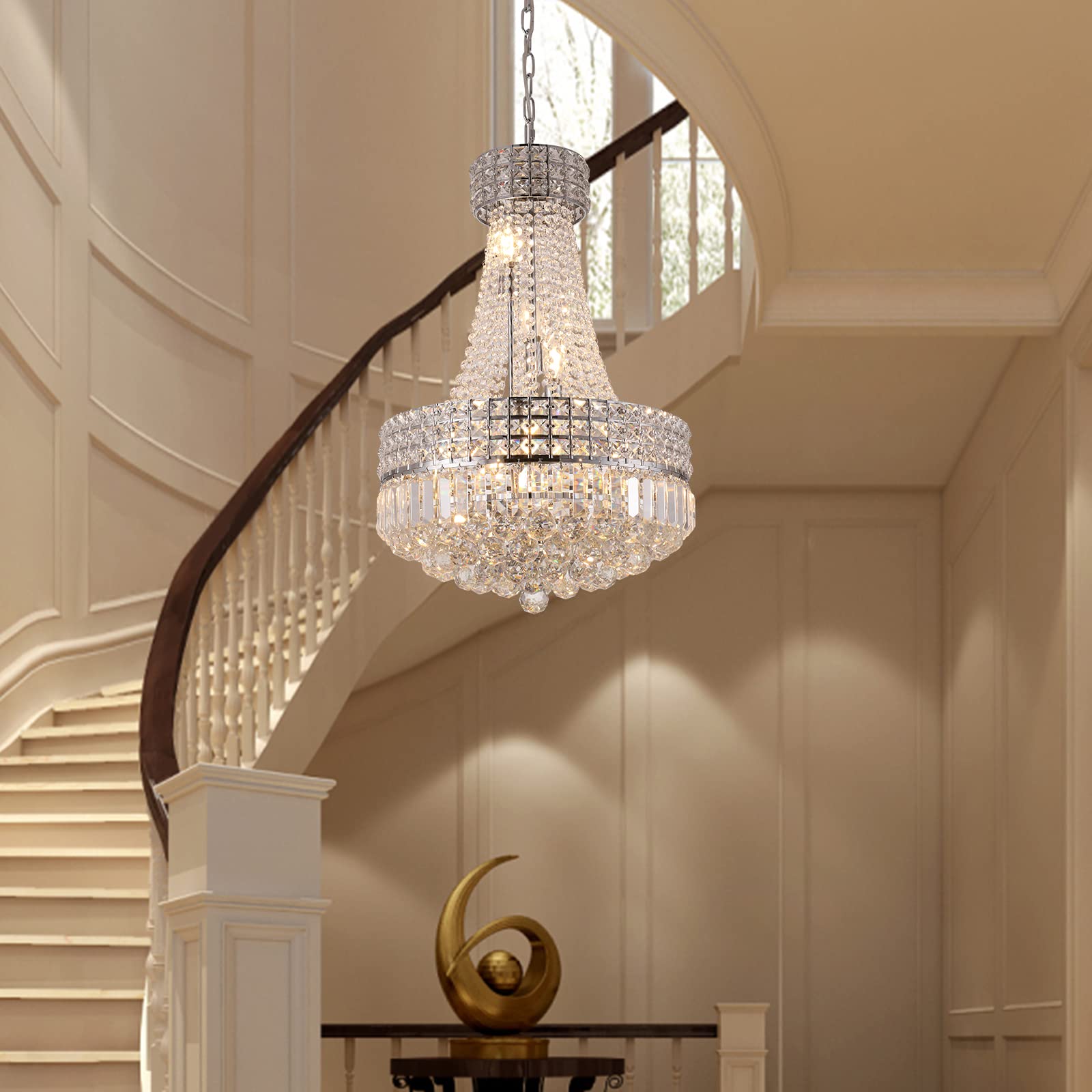 Modern LED Chandelier - 10-Light Acrylic Crystal Ceiling Light Fixture with Adjustable Hanging Chain, Easy Installation for Dining Room, Living Room, Bedroom (Chrome Finish, 18-inch Diameter) - Perfect for Home Decor, Wedding Venues and Restaurant Lighting