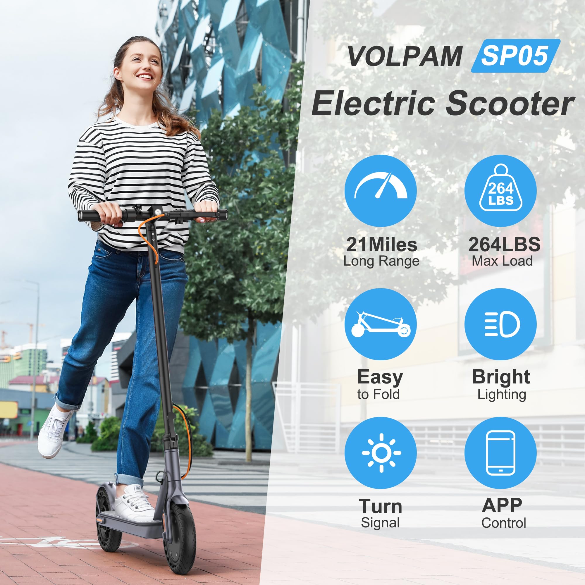 VOLPAM Electric Scooter for Adults - 350W-500W Powerful Motor, 21 Miles Long Range, 19-21 MPH Top Speed, 8.5