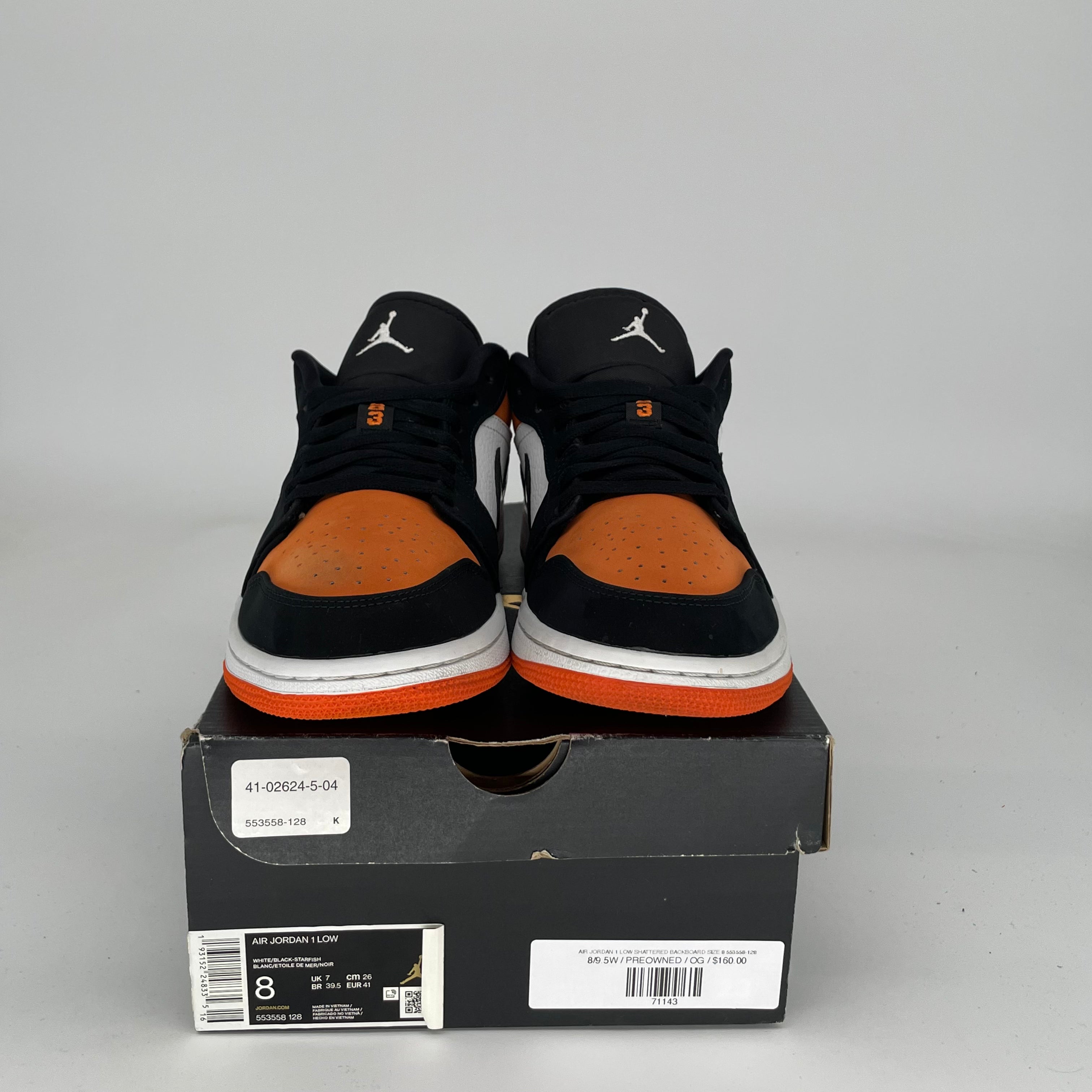 AIR JORDAN 1 LOW SHATTERED BACKBOARD SNEAKERS - MEN'S SIZE 8 (553558-128) - Basketball Shoes for Streetwear & Casual Outfits