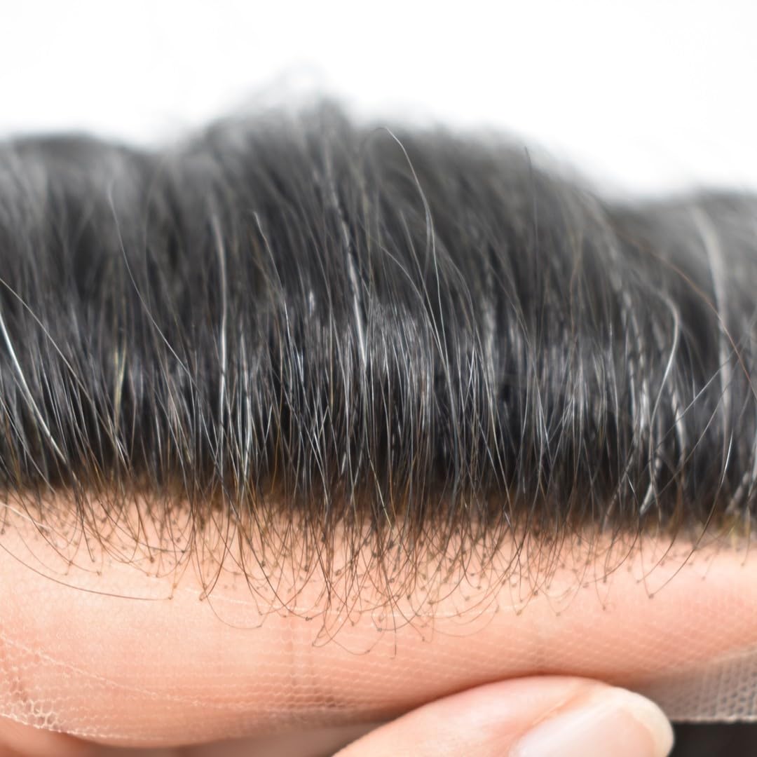 Premium European Human Hair Toupee for Men - HD Soft Fine French Lace 10x8 Straight Hair Replacement System (Color #1B40) | Natural-Looking Hairpiece for Thinning Hair & Baldness | Perfect for Daily Wear, Special Occasions & Professional Settings