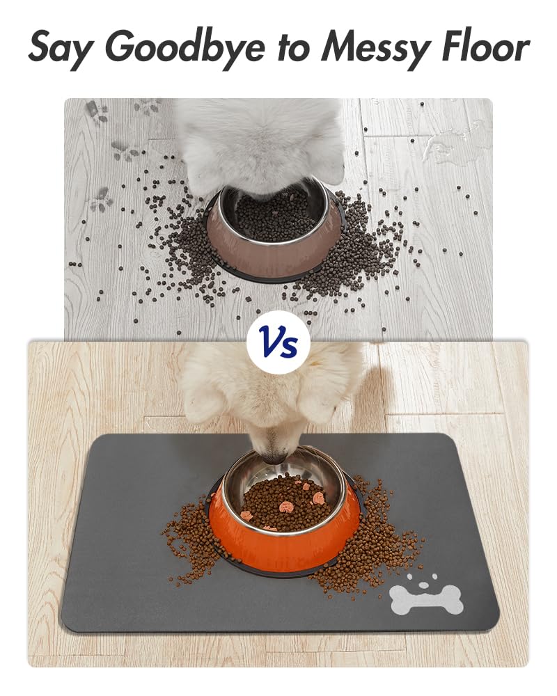MontVoo Absorbent Pet Food Mat - Quick Dry Anti-Stain Dog & Cat Feeding Mat for Food & Water Bowls - Non-Slip Waterproof Pet Supplies for Messy Drinkers - Perfect for Kitchen, Crate & Hardwood Floors