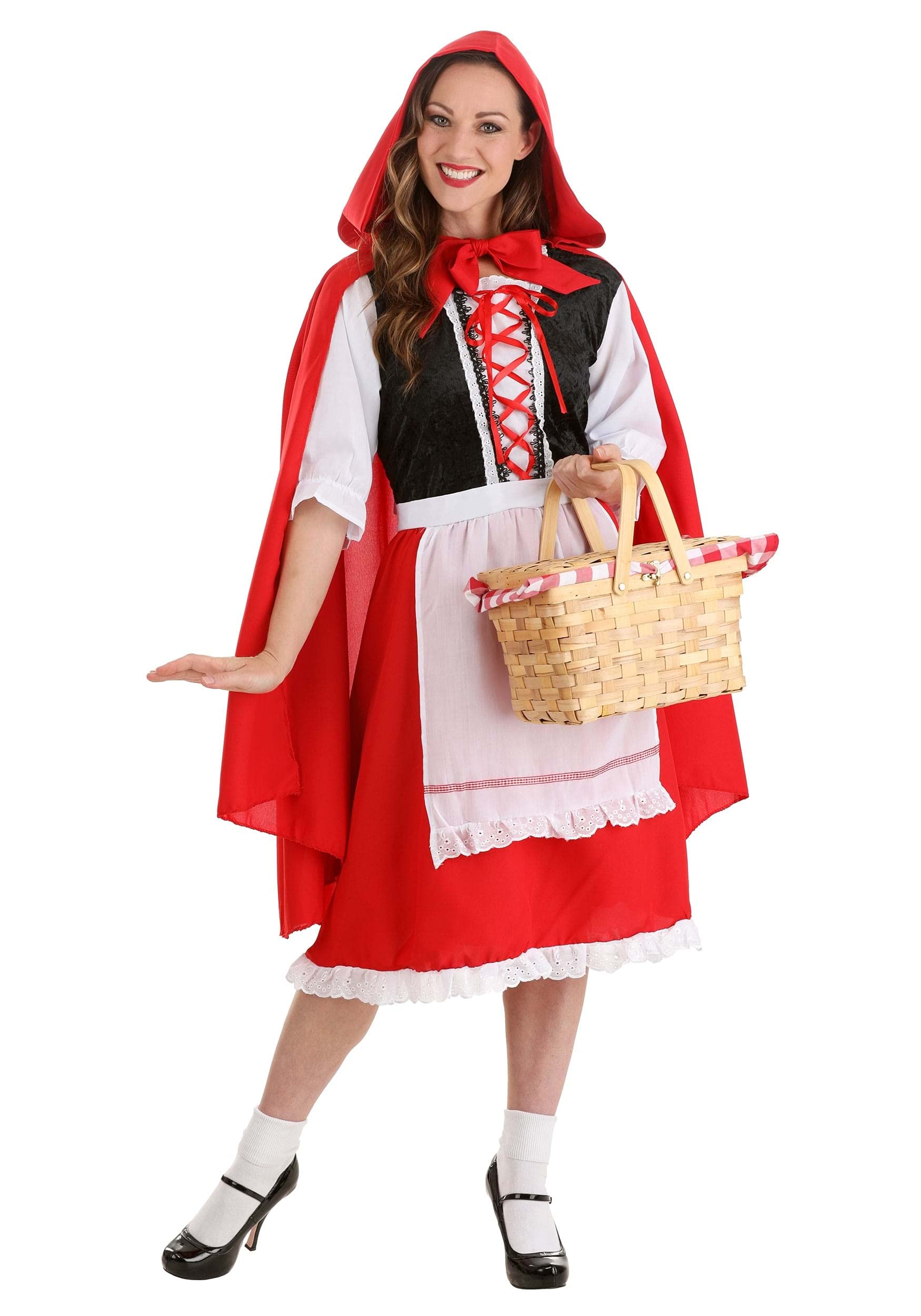 Women's Little Red Riding Hood Costume Dress with Cape - Halloween Fairy Tale Outfit for Adults, Size Large - Perfect for Halloween Parties, Cosplay & Themed Events