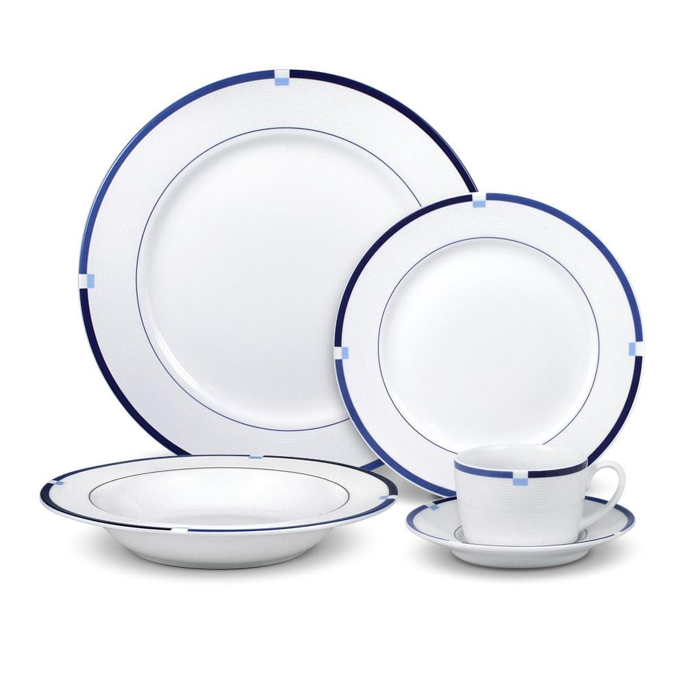 Jet Set Blue 16-Piece Dinnerware Set - Elegant Porcelain Plates, Bowls & Mugs - Perfect for Dinner Parties, Holidays & Everyday Use