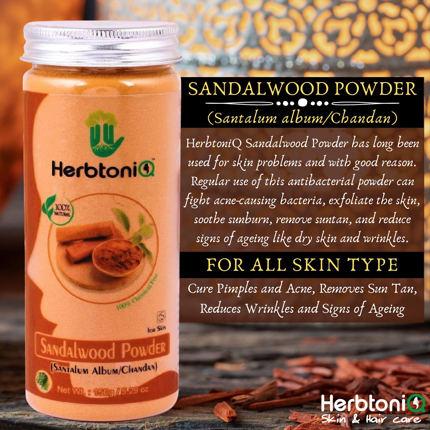 HerbtoniQ 100% Natural Sandalwood Powder & Wild Turmeric (Kasturi Haldi/Curcuma Aromatica) for Face Pack - 275g | Organic Skincare for Glowing Skin, Acne Treatment & Ayurvedic Beauty Rituals