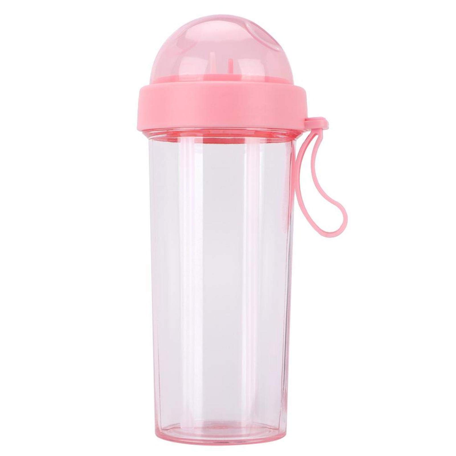 Oumefar 600ml BPA-Free Portable Water Bottle with Straw and Handle - Leakproof Sports Drink Bottle for Gym, Hiking, Travel & Outdoor Activities - Dual Purpose Sparkling Water Cup with 2 Straws (Pink)