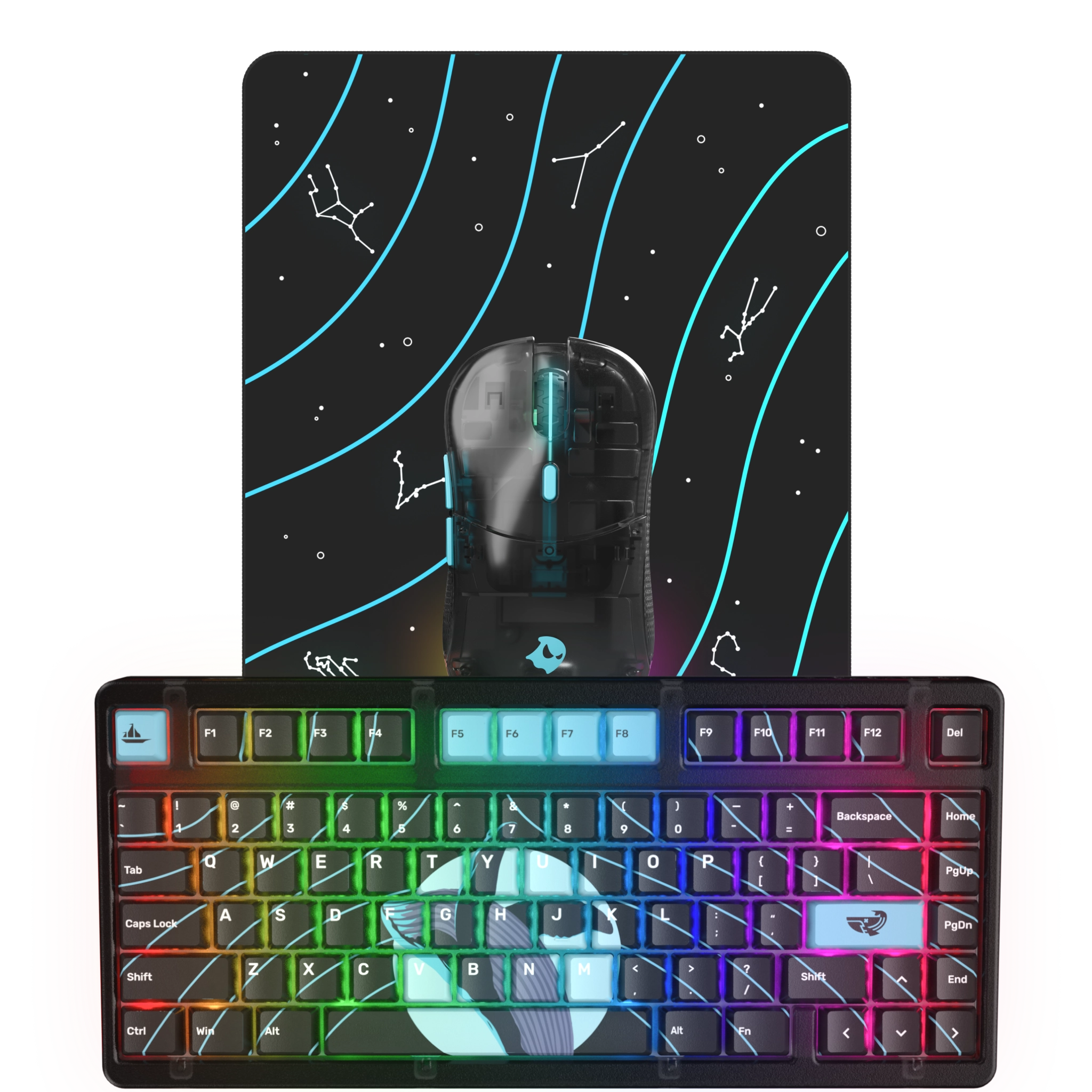 B0aty X Ghost K75 Mechanical Gaming Keyboard Combo - RGB Backlit, Hot-Swappable Switches, Wired USB (Constellation Edition) - Perfect for PC Gaming, Esports & Office Work