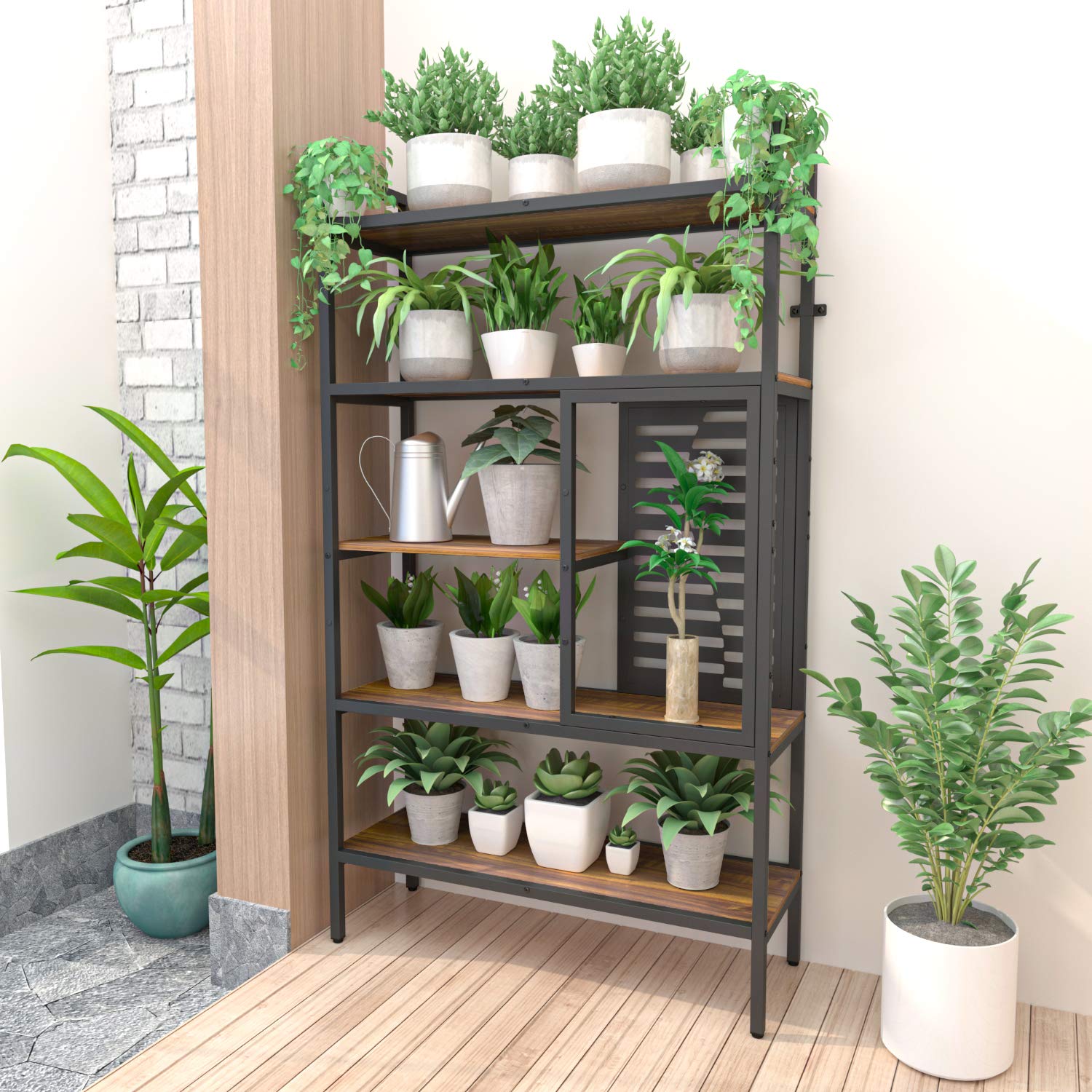 Weehom 5-Tier Adjustable Industrial Bookshelf - Modern Wood Bookcase with Sturdy Metal Frame, Open Storage Shelves for Living Room, Bedroom, Office & Kitchen - Perfect for Organizing Books, Decor & Kitchen Supplies