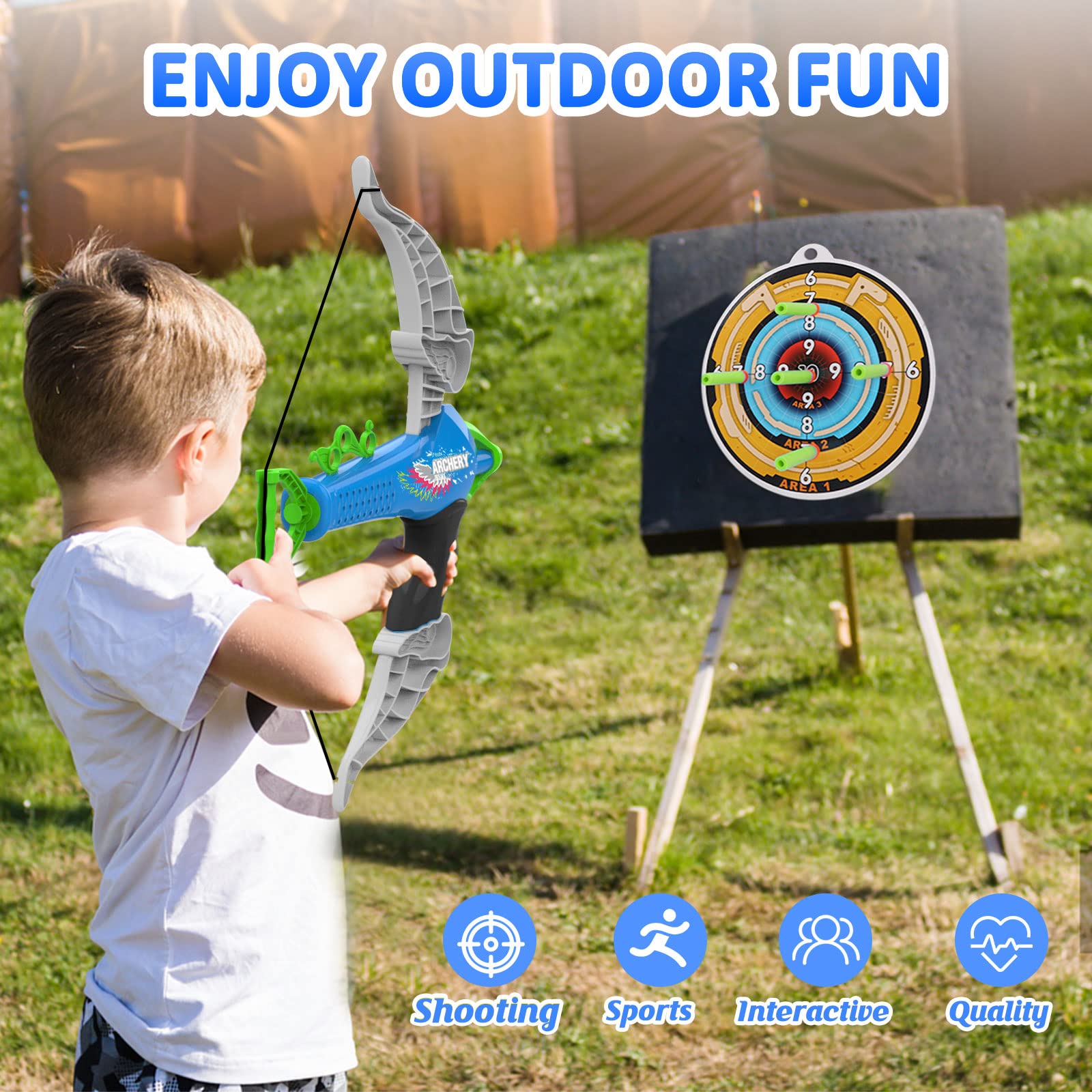 Kids Archery Set with Bow & 20 Suction Cup Arrows - Safe Toy for Boys & Girls Ages 4-8 | Outdoor Play, Birthday Gifts, Pretend Hunting Games & Backyard Fun