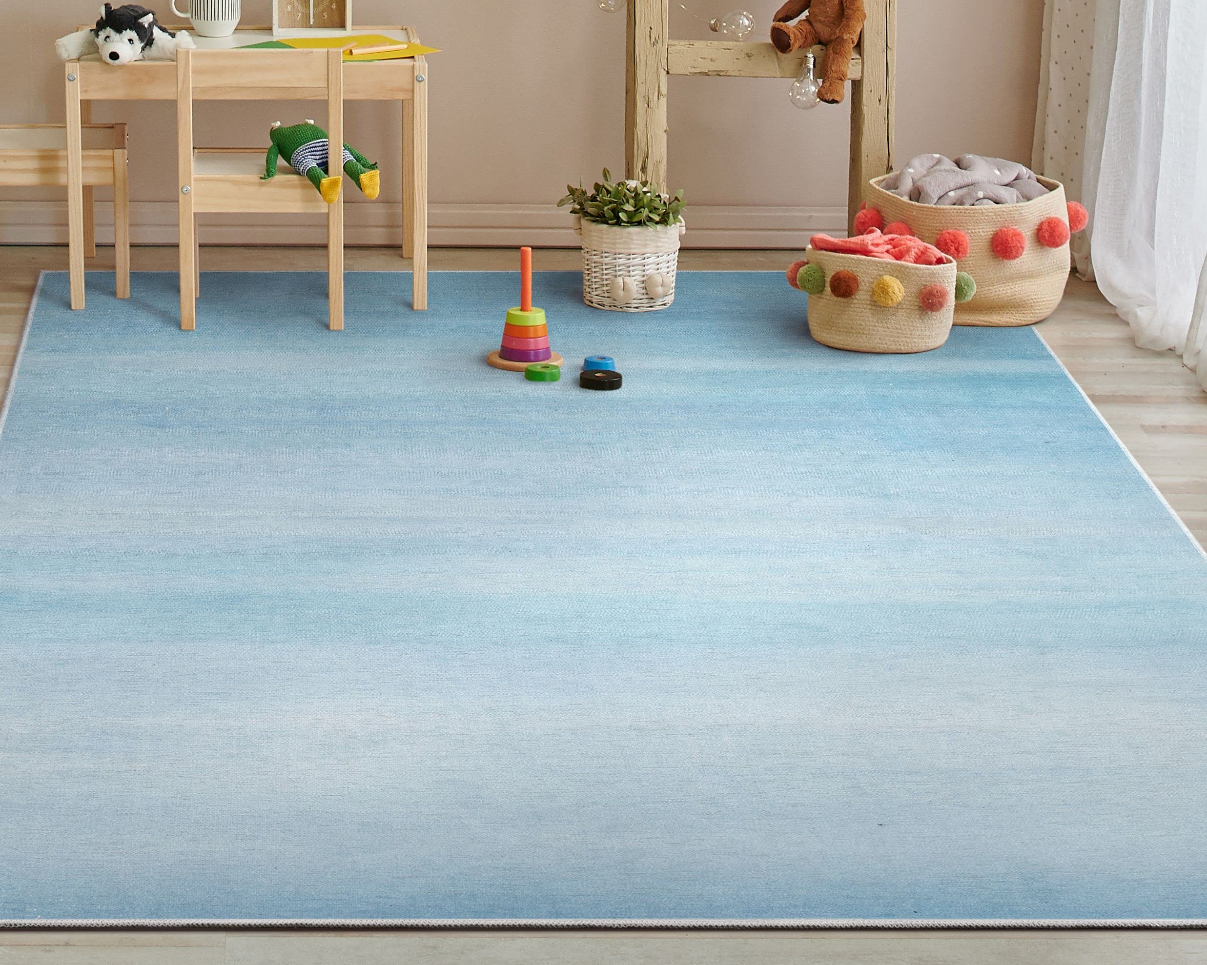 Well Woven Kids Rugs Nightfall 5' x 7' Blue Modern Printed Machine Washable Area Rug - Soft Playroom Carpet for Nursery, Bedroom & Daycare Floor Decor