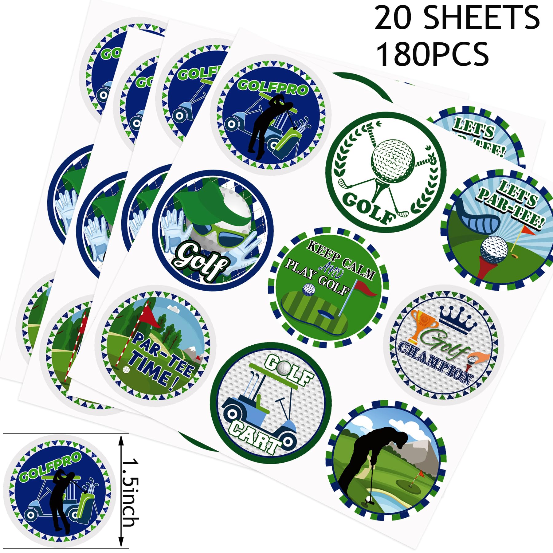 20 Sheets Golf Sports Party Round Sticker Labels - 1.5 Inch Golf Decals for Envelopes, Decorations & Party Favors - Perfect for Golf Themed Events, Birthday Parties & DIY Craft Projects