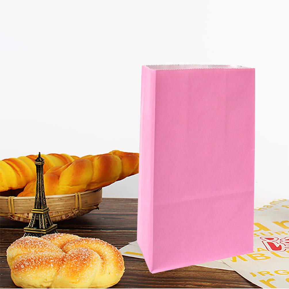 100-Pack Pink Small Paper Bags for Parties | 3.5x2.4x7.1 Inch Party Favor Bags, Goody Bags & Lunch Bags | Perfect for Birthday Favors, Wedding Treats & School Snacks