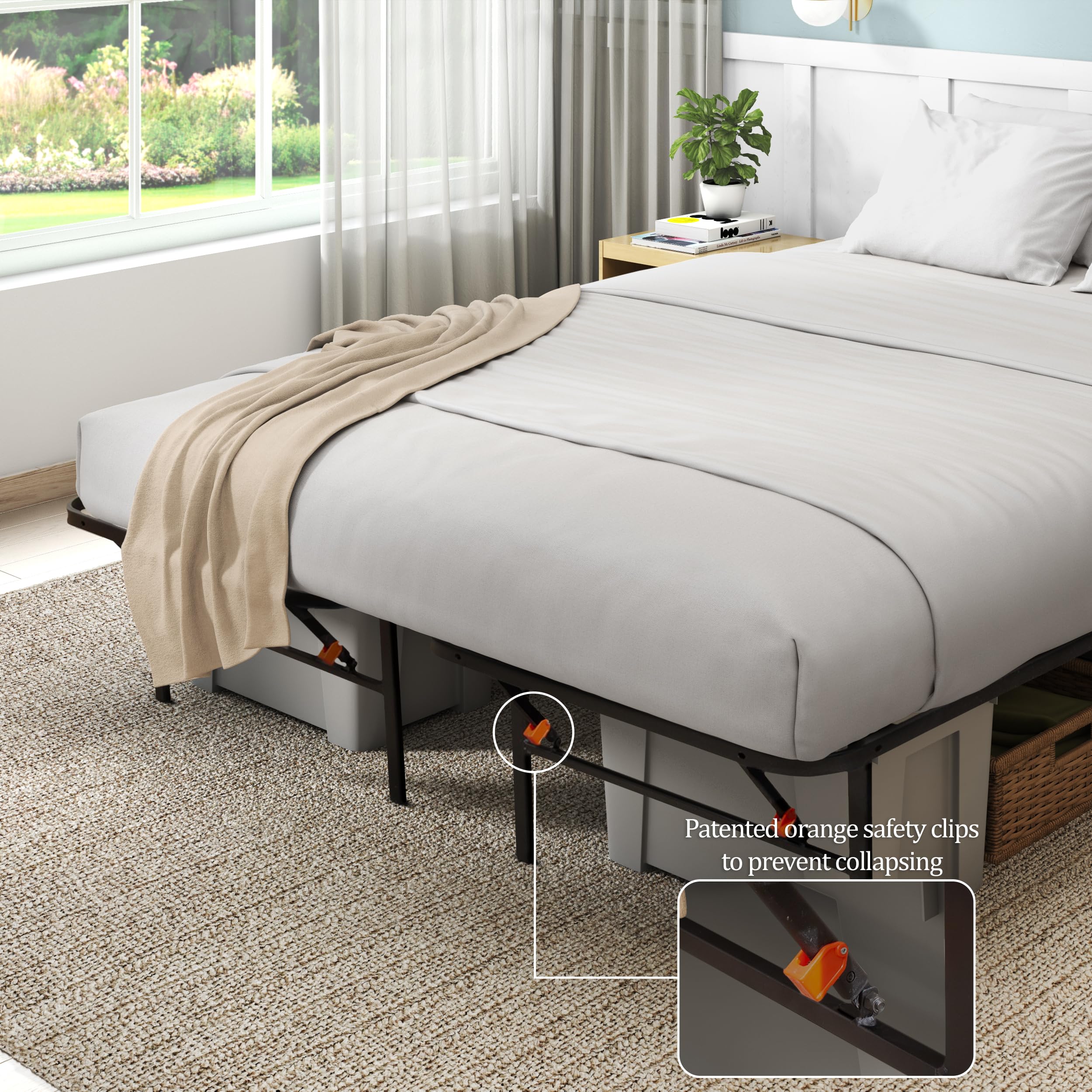 Hollywood Bed Frame - Sturdy Platform Bed Base with Metal Slats, Black - Perfect for Modern Bedrooms & Guest Rooms