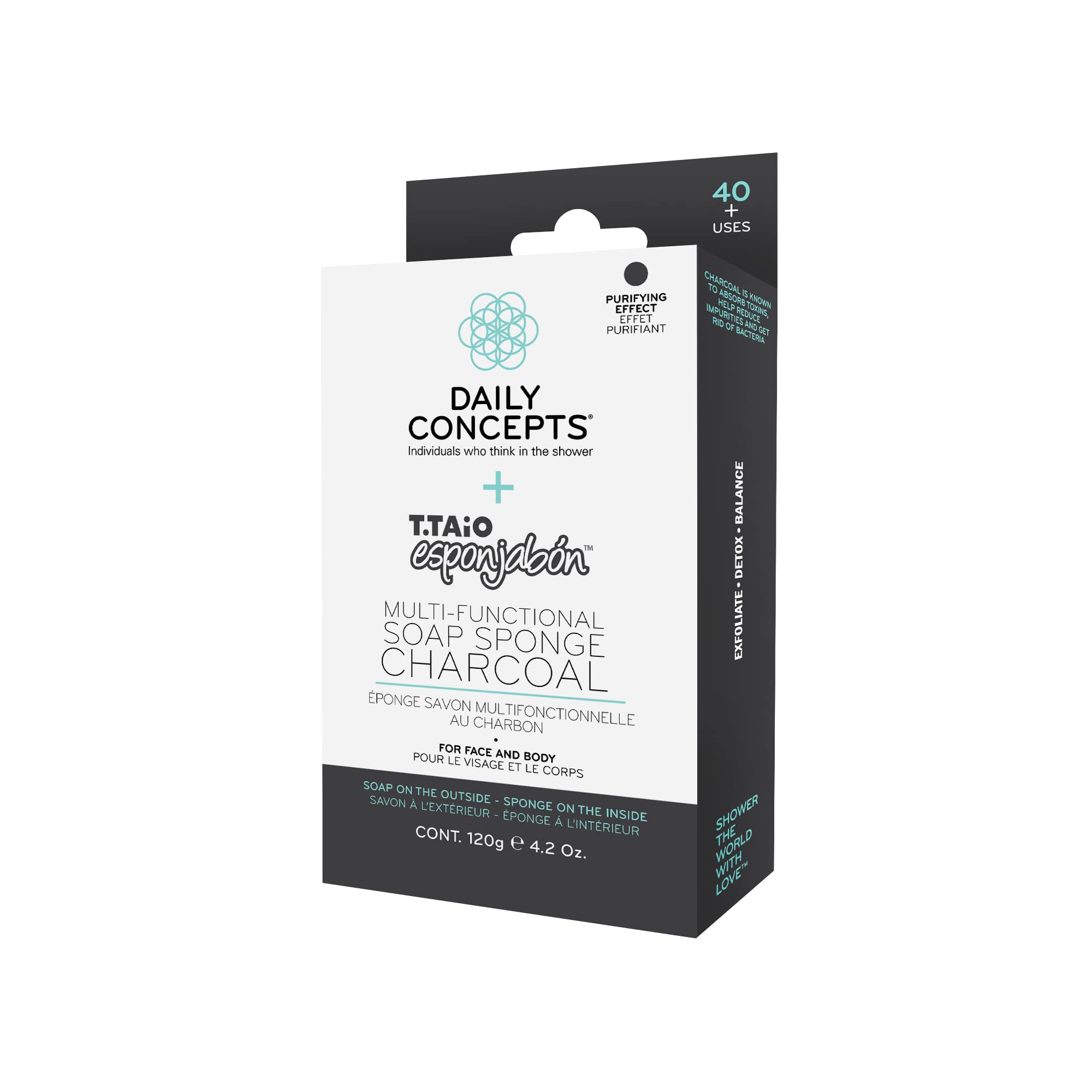 Daily Concepts & Esponjabon Multi-Purpose Charcoal Soap Sponge - Exfoliating & Deep Cleansing for Kitchen, Bathroom & Household Cleaning