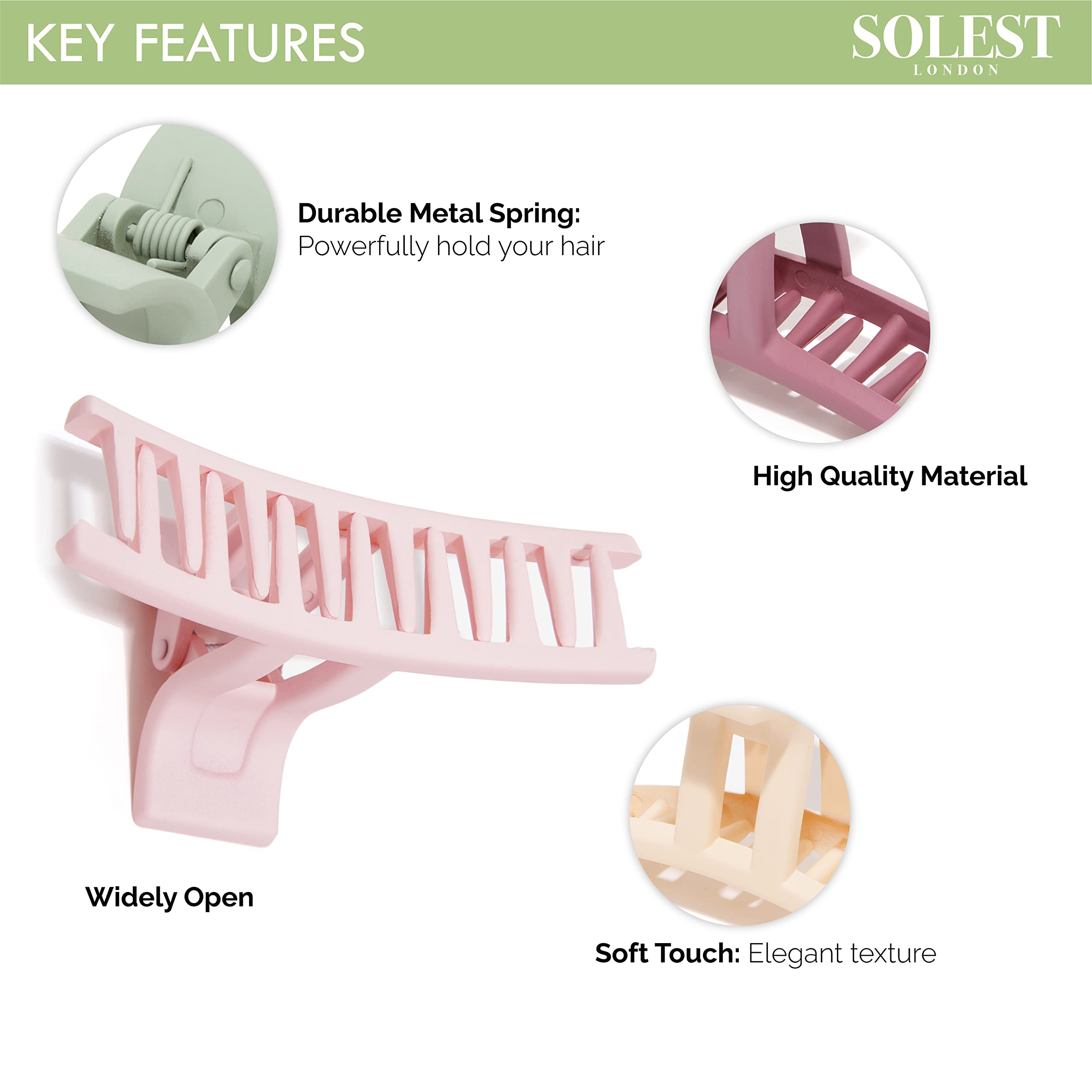 Solest London Hair Claw Clips - Pastel Matte for Women & Girls | Everyday Styling