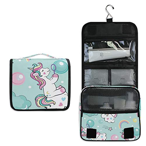 Waterproof Hanging Travel Toiletry Bag with Watercolor Unicorn Design - Cosmetic Makeup Organizer Pouch for Women & Girls | Perfect for Vacation, Gym, Camping & Daily Use