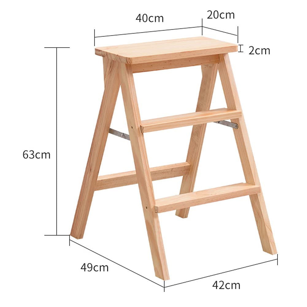 CHEMYO 3-Step Folding Wooden Stool for Adults & Seniors - Portable Step Stool Ladder for Kitchen, Bedroom, Bathroom - Easy to Carry & Store - Perfect for Reaching High Shelves, Changing Light Bulbs, and Home Organization