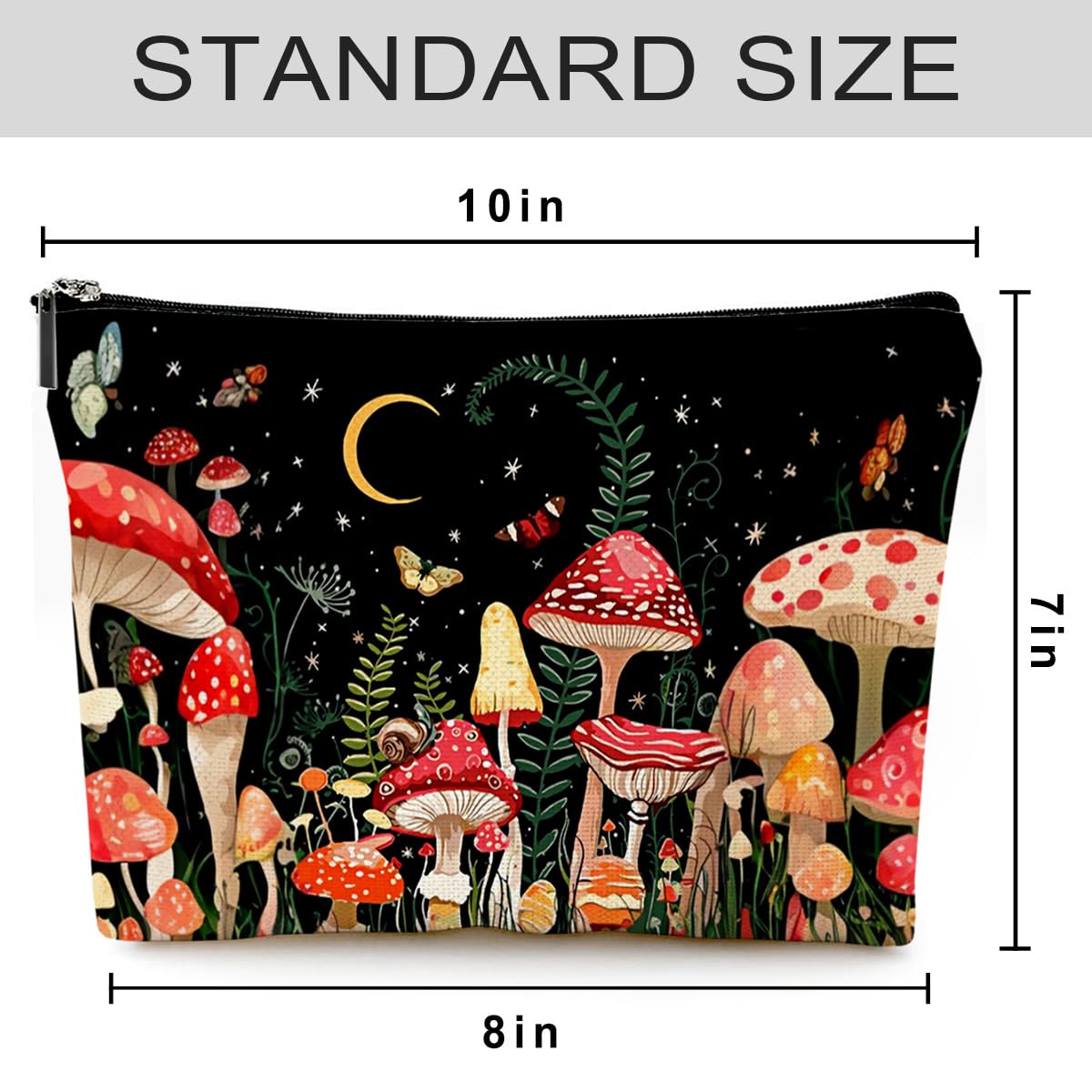 Cute Small Waterproof Canvas Makeup Bag for Women - Zipper Travel Cosmetic & Toiletry Pouch (Mushroom Design) - Perfect for Purse, Travel, Gym & Daily Essentials Organization