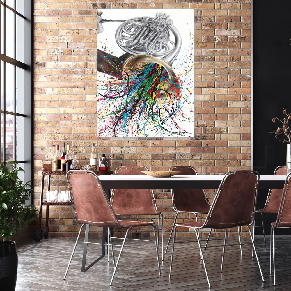 French Horn Solo Fine Art Canvas Wall Decor by Ashvin Harrison - 24x32 Inches - Ready to Hang for Living Room, Bedroom, Office & More - Perfect for Music Lovers & Home Decor