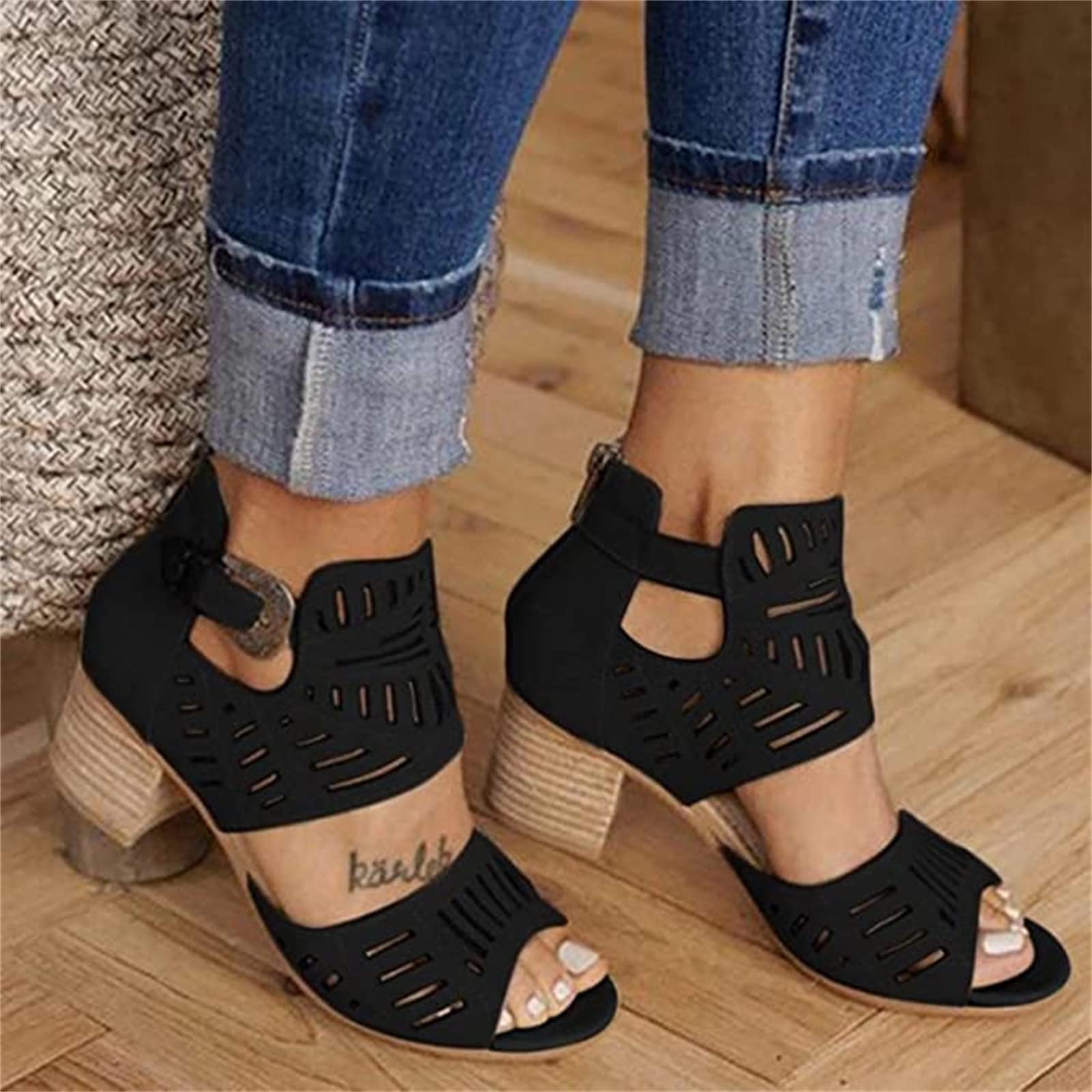 Women's Fashion Ankle Strap Heel Sandals - Low Block Heel Open Toe Strappy Sandals for Casual & Dressy Summer Outfits | Perfect for Beach, Vacation, and Date Night