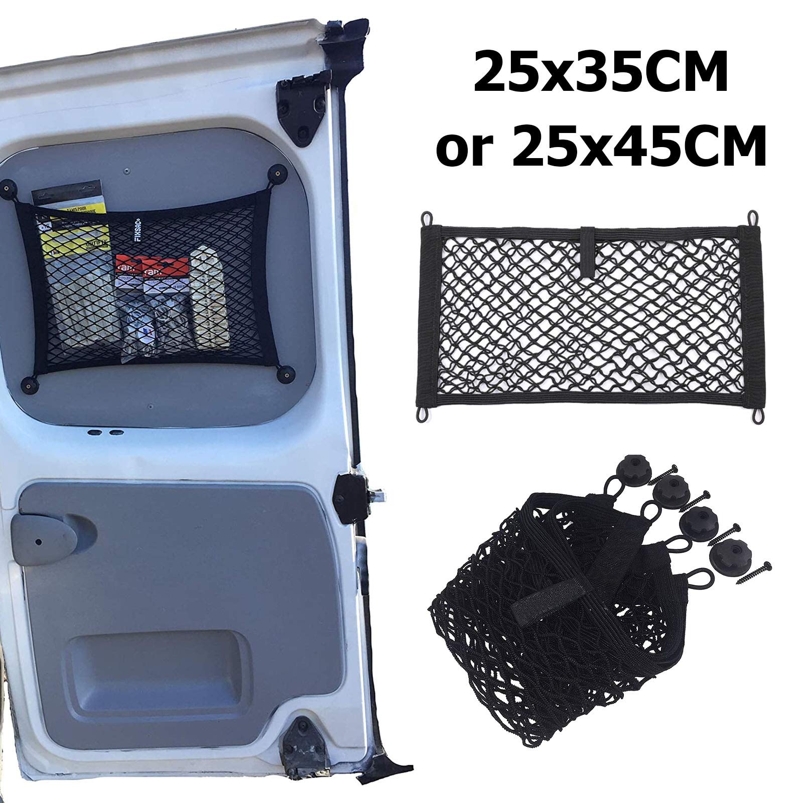 Jutta Car Wall Mount Side Pocket Organizer - High Elastic Mesh Storage Net for Car, RV, Truck & Van (25x35cm, Black) | Perfect for Boot Trunk Cargo & Luggage Organization