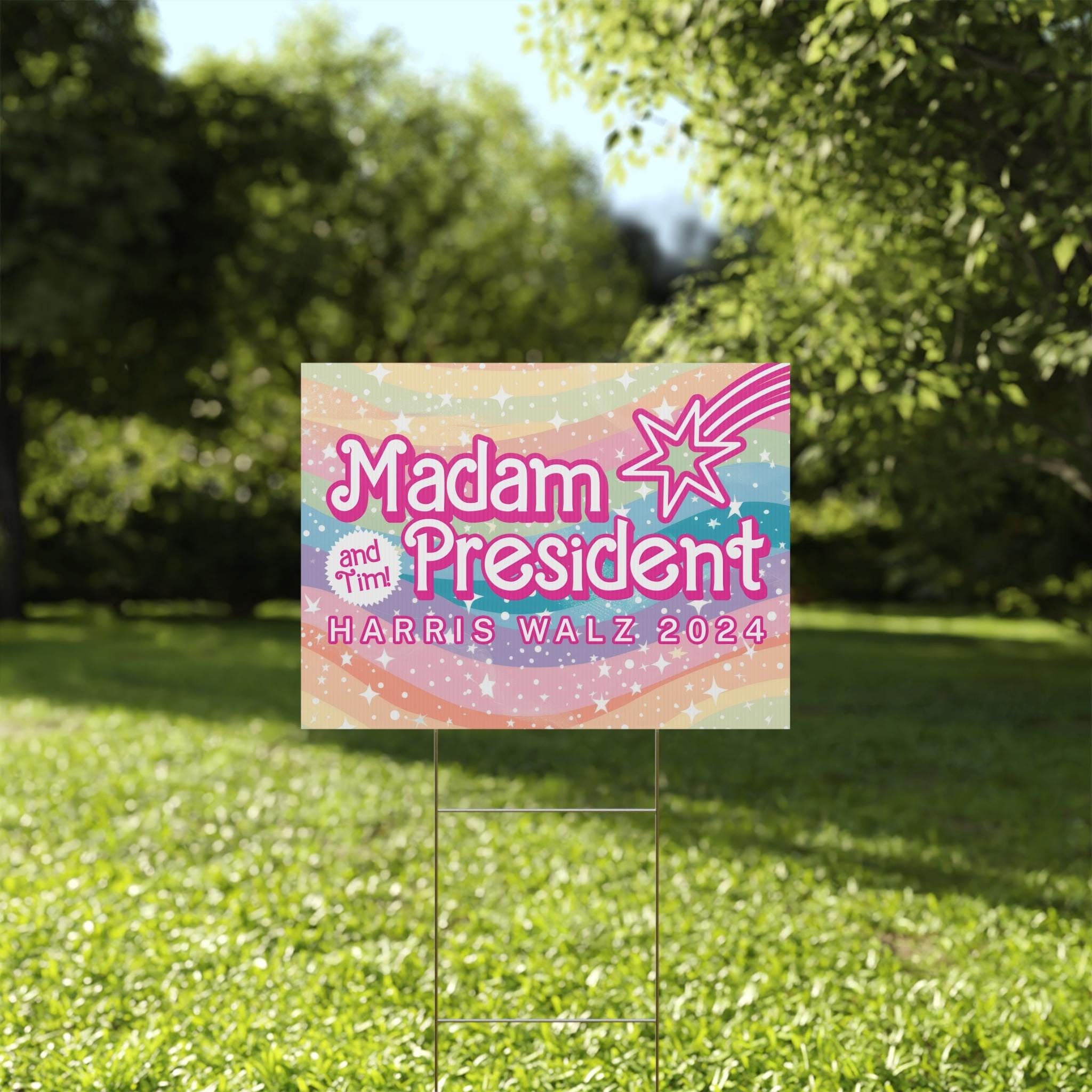 Kamala Harris & Tim Walz 2024 Election Yard Sign - Rainbow Madam President Harris Walz Campaign Sign - Vote Sign for Lawn, Garden & Political Events