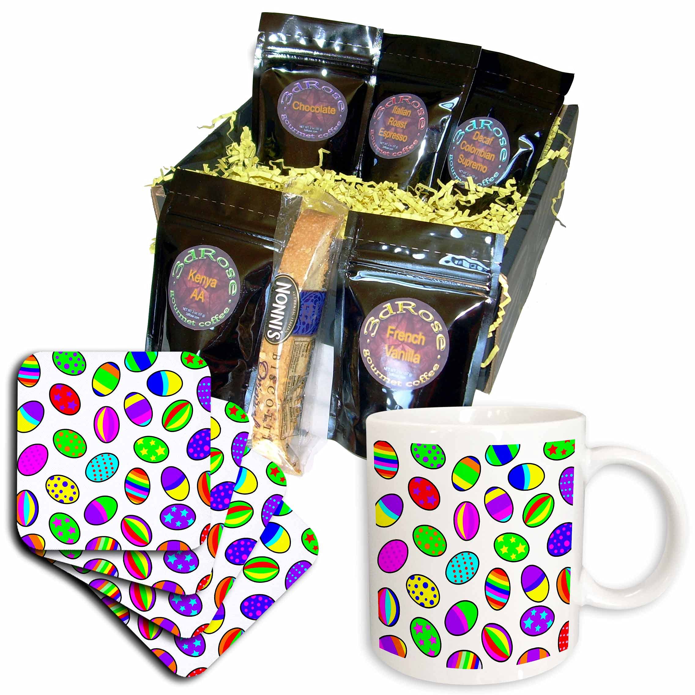 3D Rose Bright Colored Egg Print Coffee Gift Basket - Multicolor Easter Gift Set for Home Decor, Kitchen & Office | Perfect for Spring Celebrations, Housewarming & Holiday Gifting