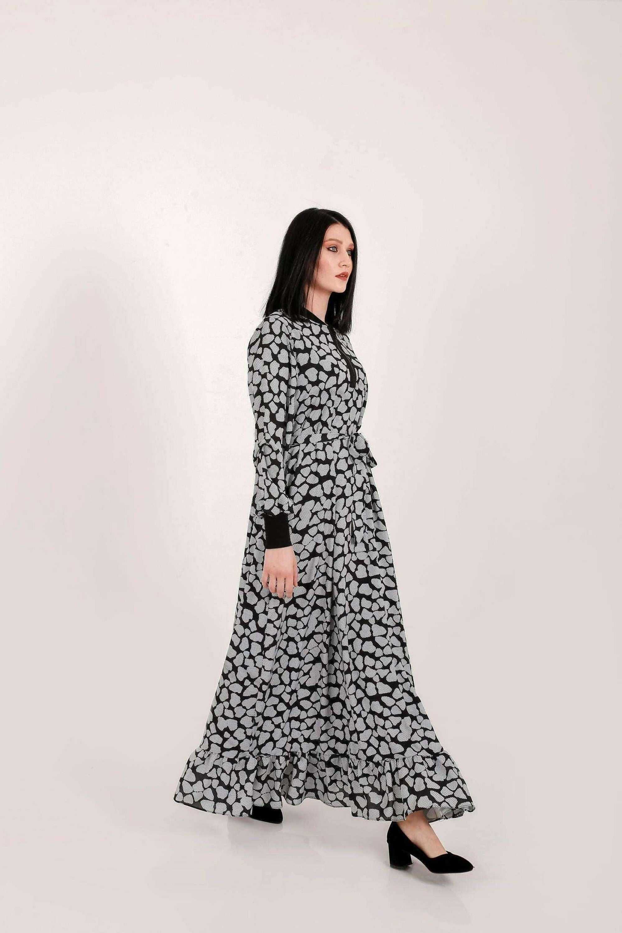 Lola Long Maxi Dress with Elastic Cuffs and Neckline - Flowy Summer Dress for Women, Beach Cover Up, Boho Chic Outfit for Vacations, Parties, and Casual Wear