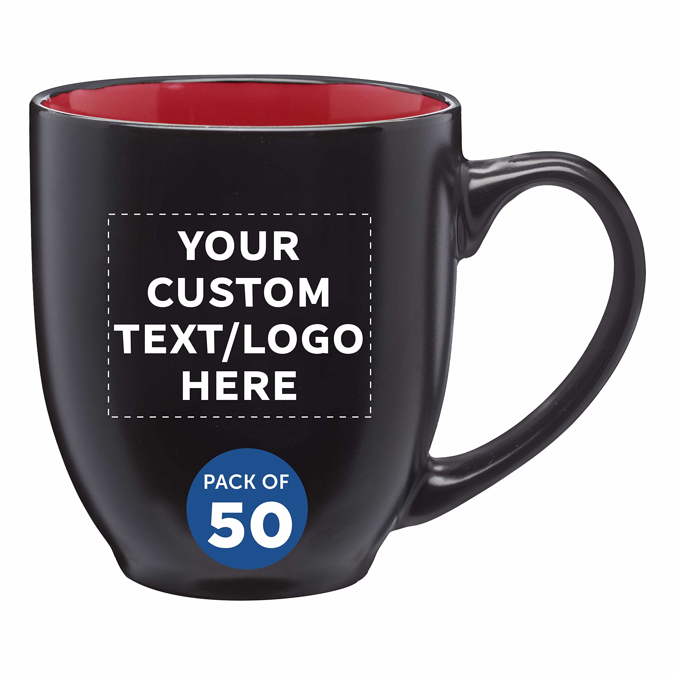 Custom 16 oz Bistro Coffee Mugs - Bulk Set of 50 Personalized Ceramic Mugs for Coffee, Tea & Hot Cocoa - Diner Style Travel Mugs in Red - Perfect for Restaurants, Cafes, Offices & Gifts
