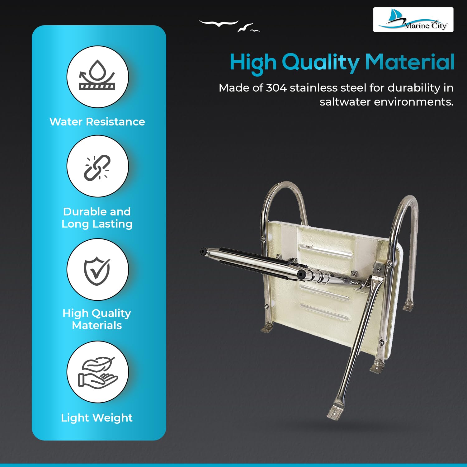 **MARINE CITY 304 Stainless Steel 3-Step Telescoping Boat Ladder for Inboard/Outboard Swim Platforms – Electro-Polished Rails with Anti-Slip Steps – Ideal for Boats, Ships & Marine Use**    *(Perfect for Easy Boarding, Water Sports & Safe Swimming Access on Boats & Yachts)*