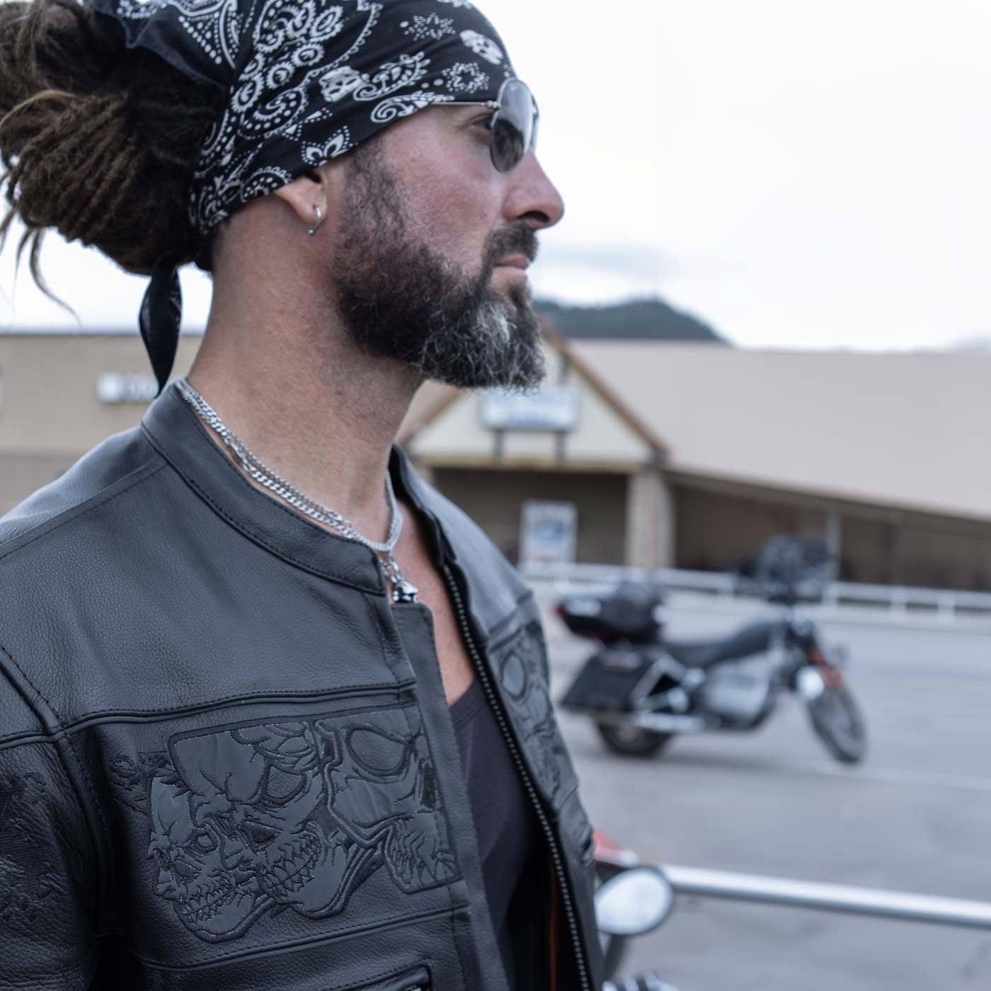 Milwaukee Leather MLM1500 Men's Black Leather Scooter Jacket with Reflective Skulls - Stylish & Protective Motorcycle Gear for Urban Riding & Night Safety