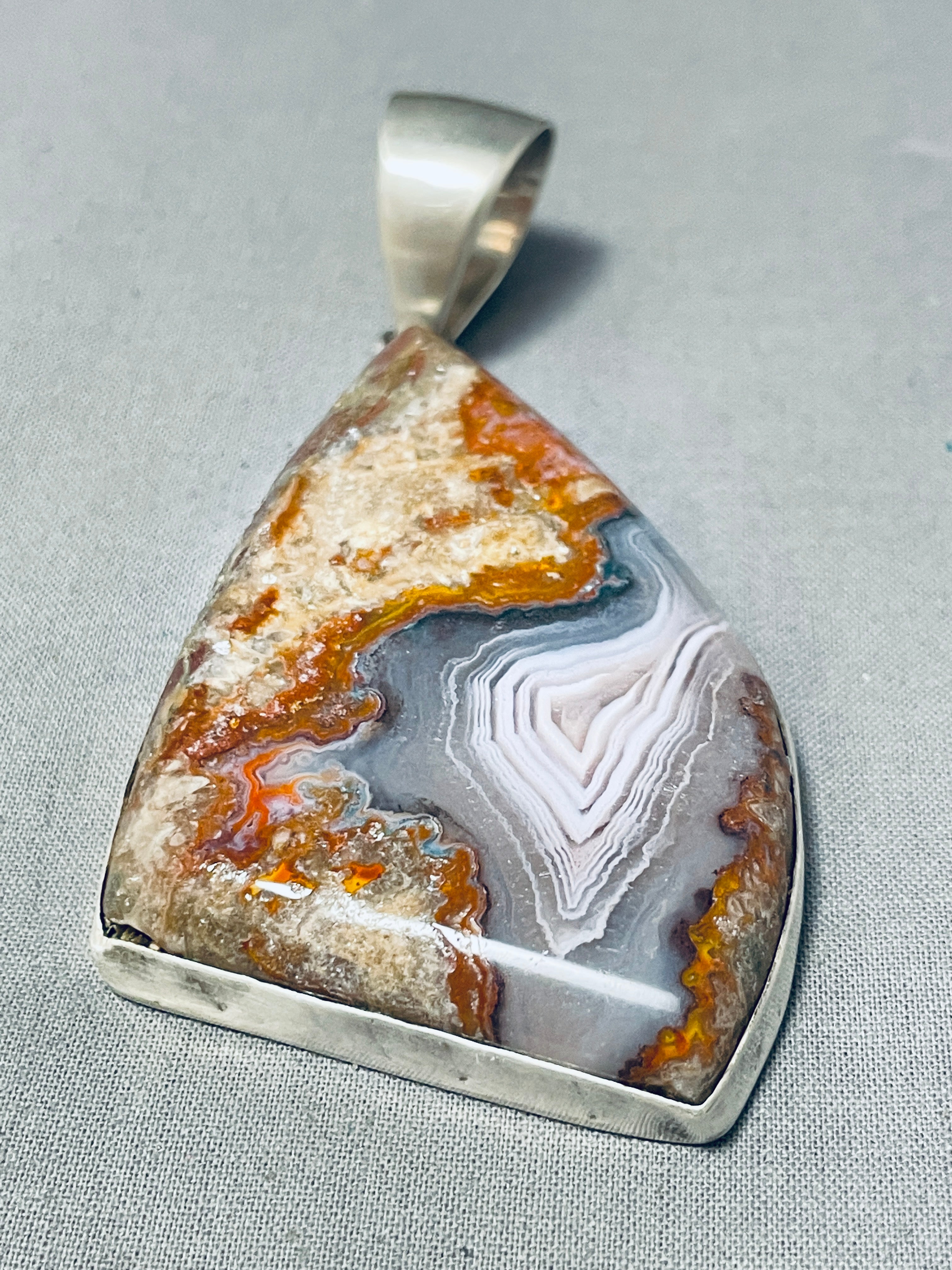 Authentic Native American Navajo Signed Bullseye Agate Sterling Silver Pendant - Handcrafted Jewelry for Women, Southwest Style Gift, Boho Chic Accessory for Everyday Wear & Special Occasions