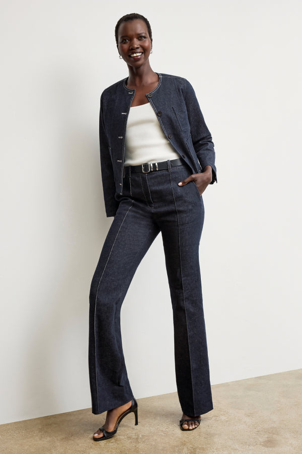 Vintage '70s Rowe Stretch Denim Jeans in Midnight Wash - Retro High Waisted Flare Pants for Women, Perfect for Casual Outfits & 70s Theme Parties
