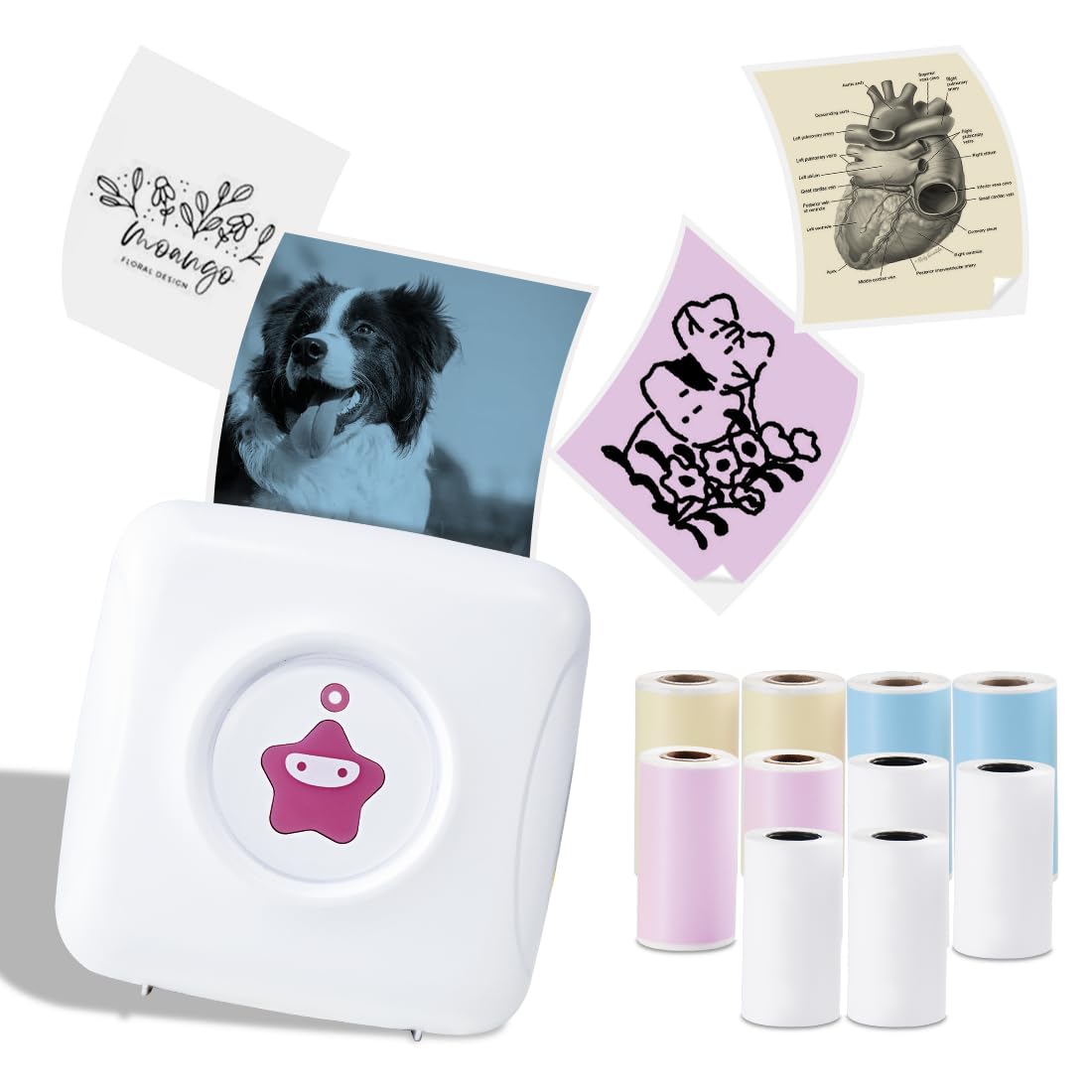 Portable Mini Bluetooth Mobile Printer - Wireless Pocket Photo Printer for iPhone & Android - Compatible with 10 Rolls Paper & Stickers - Perfect for Travel, Office, and Home Use