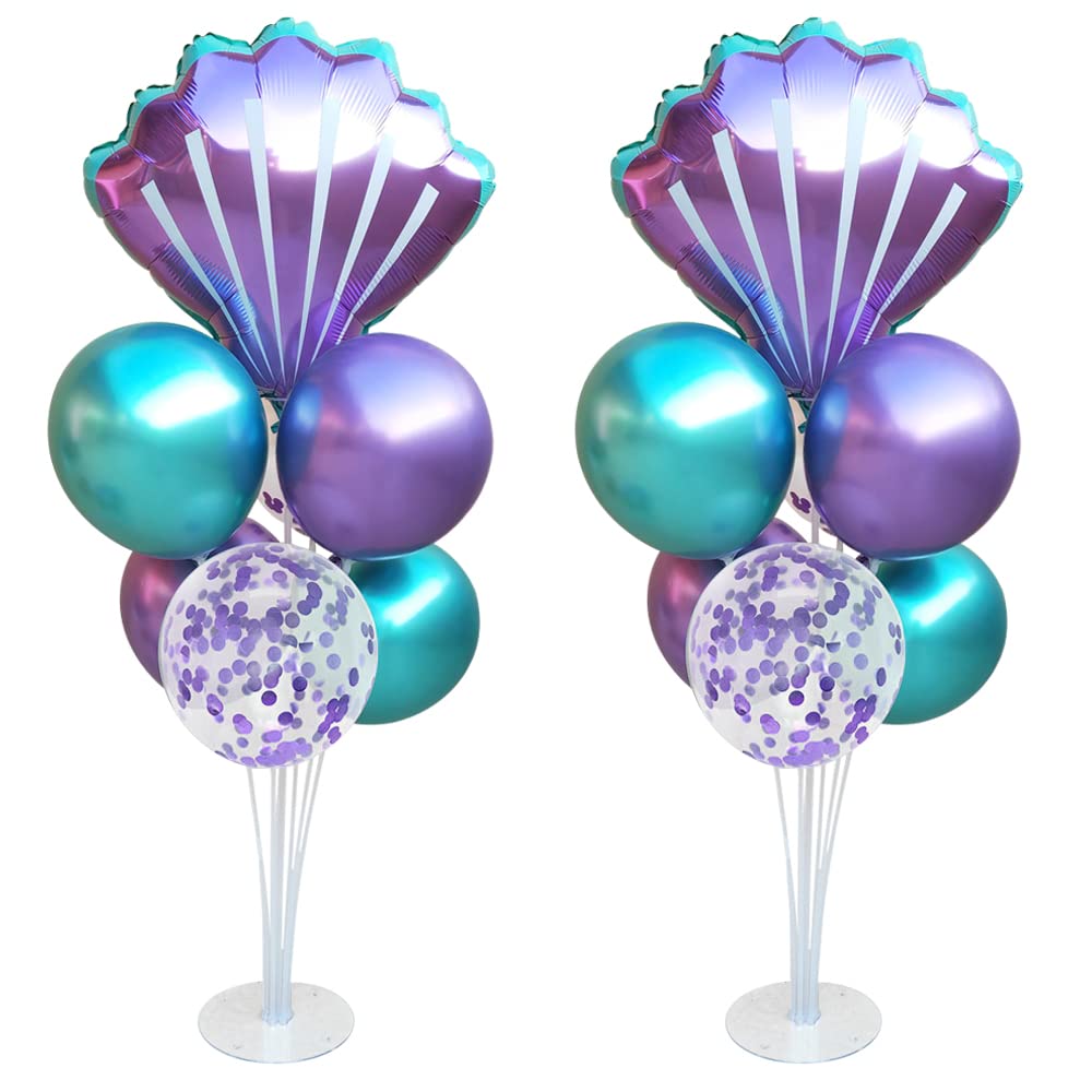 Mermaid Party Decorations Kit - 2 Sets with Sea Shell Foil Balloons & 14 Purple Blue Latex Balloons for Birthday, Beach, Underwater Theme Celebrations | Perfect for Mermaid Birthday Parties, Baby Showers & Ocean-Themed Events