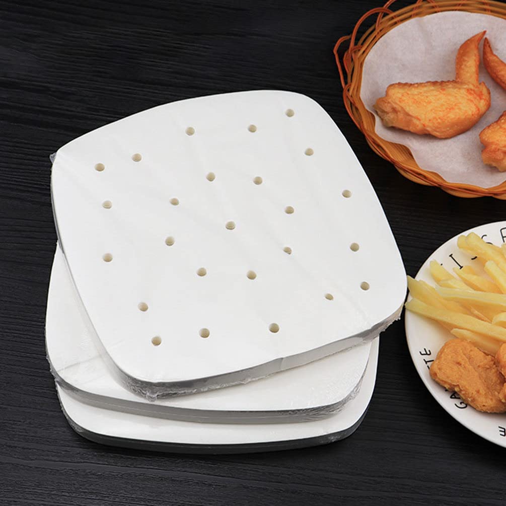 DOITOOL 400pcs Square Perforated Air Fryer Parchment Paper Liners - Nonstick Bamboo Steamer Liner for Air Fryers, Steaming Baskets, Oven Baking & Cooking (18cm) - Perfect for Healthy Meal Prep, Reheating & Crispy Snacks