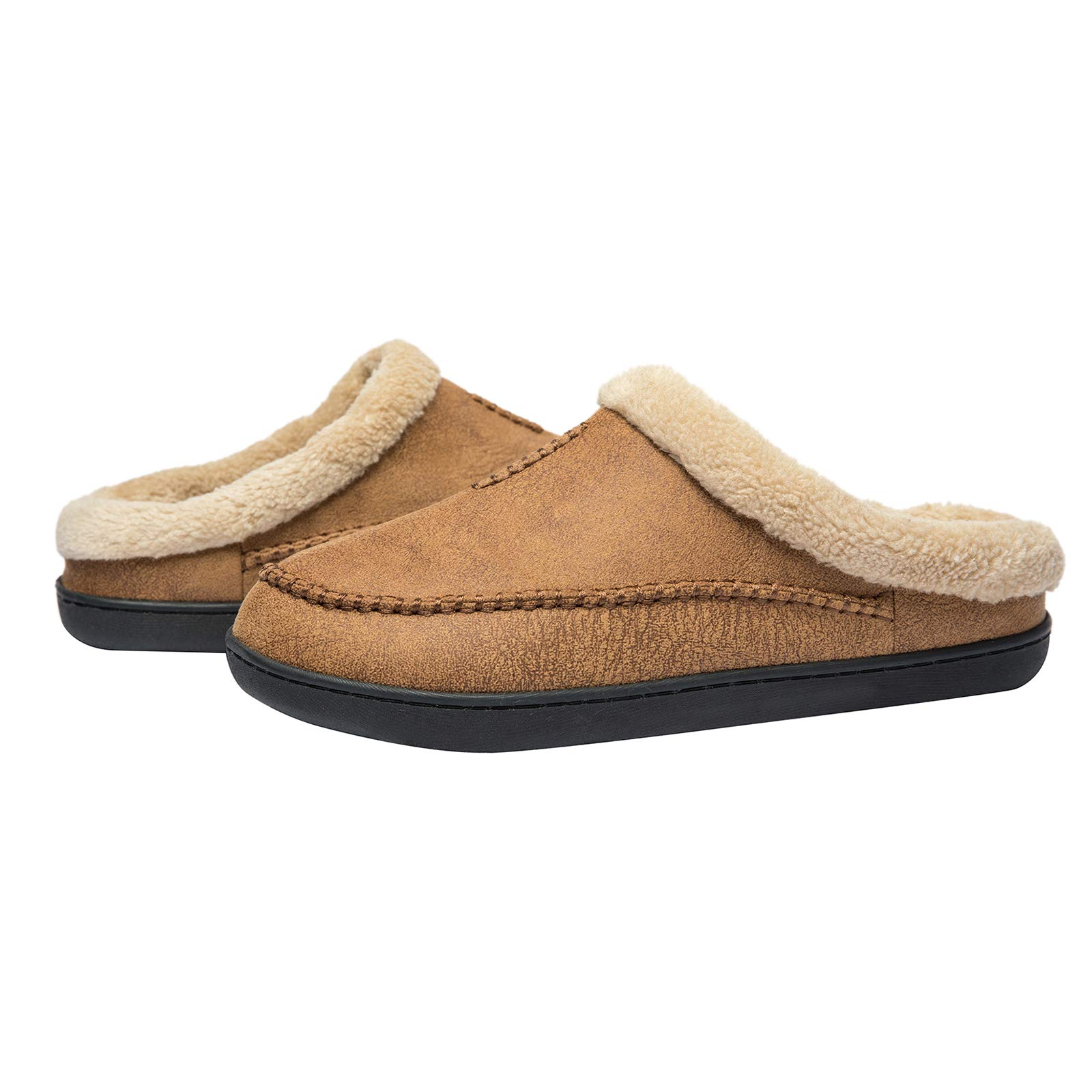 WOTTE Men's Moccasin Slippers - Soft Microsuede with Fleece Lining & Memory Foam - Indoor/Outdoor House Shoes for Comfort & Warmth - Perfect for Lounging at Home, Running Errands, or Backyard Relaxation