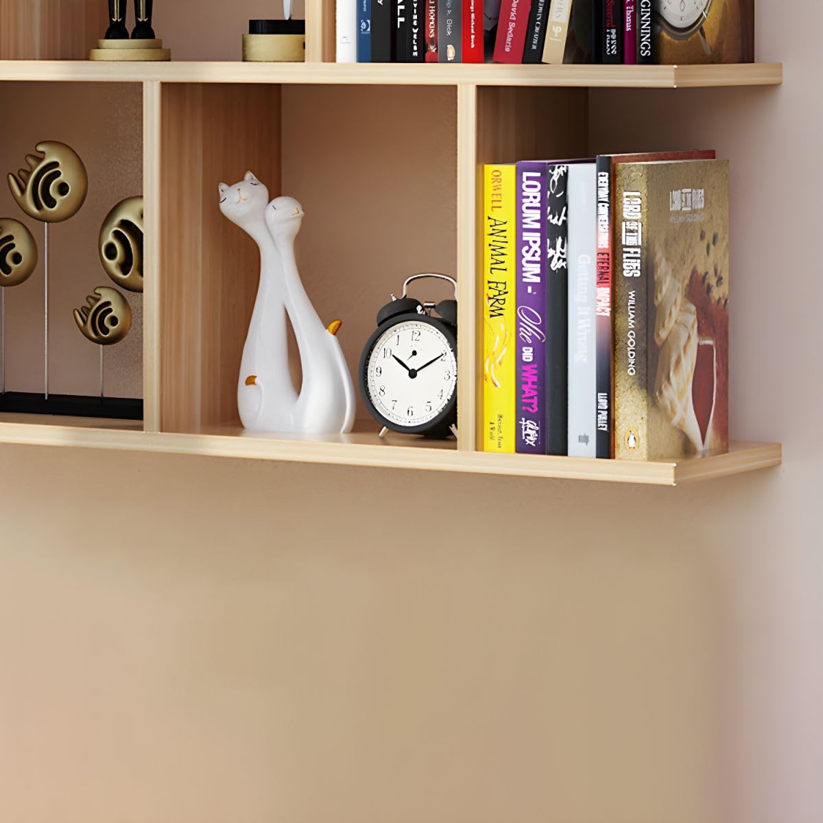KWOKING Wall Mounted Bookcase - Engineered Wood Bookshelf with Open Design, Wall Hanging Shelf for Bedroom, Living Room, Office - Black 55.1