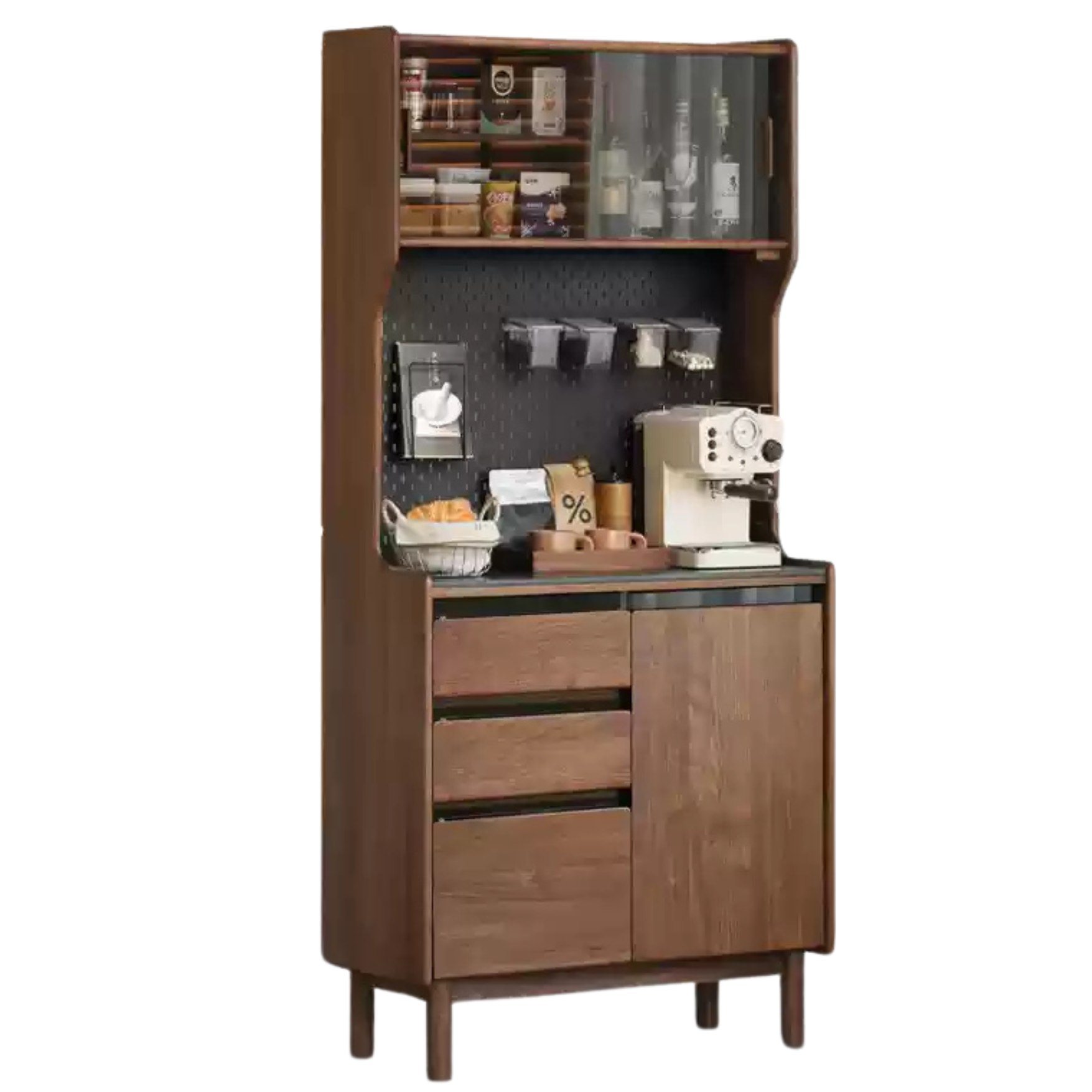 33.4x15.7x75.5 inch / 85x40x192.7cm / Rich Dark Walnut color / pure black rock board sideboard