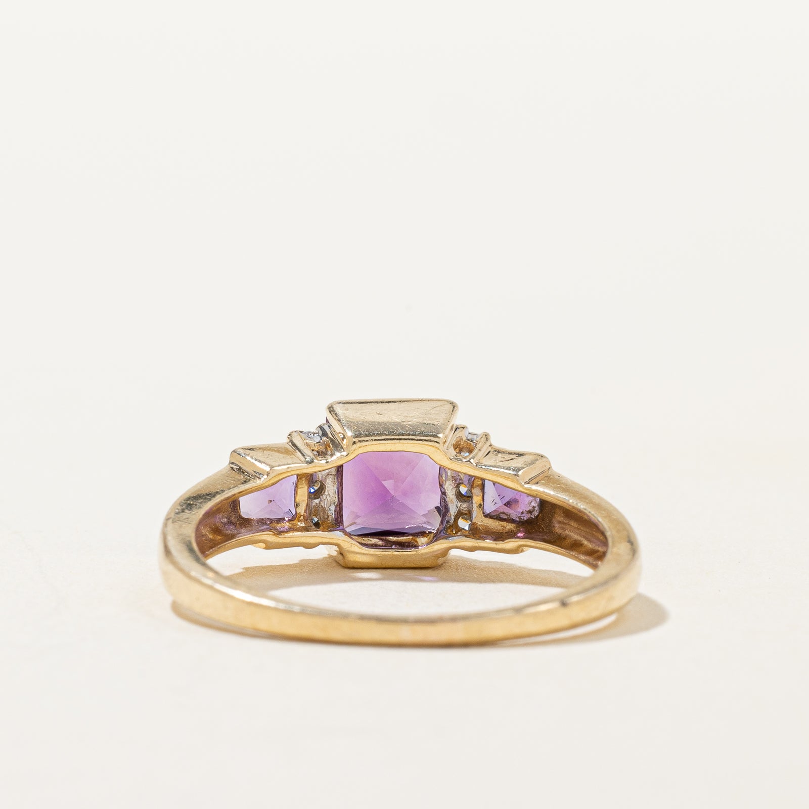 1.12ctw Three Stone Amethyst & Diamond Ring - 0.09ctw Diamond Accents | Size 8 | Elegant Purple Gemstone Jewelry for Women | Perfect for Anniversary, Engagement & Special Occasions