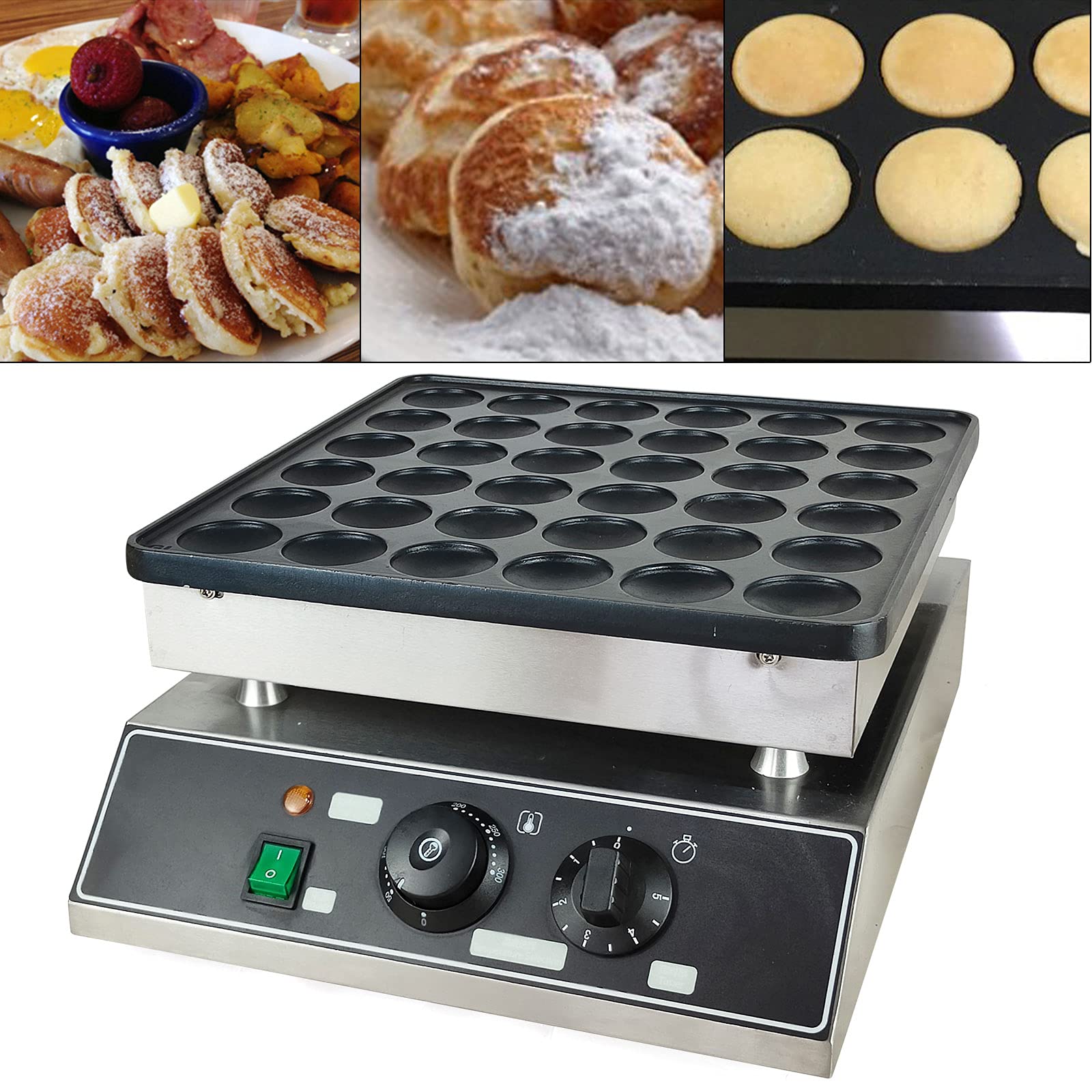 36 Holes Non-Stick Donut Maker Machine - Mini Dutch Pancake Baker for Breakfast, Snacks & Desserts - 110V 1100W Electric - Perfect for Home, Parties & Cafes