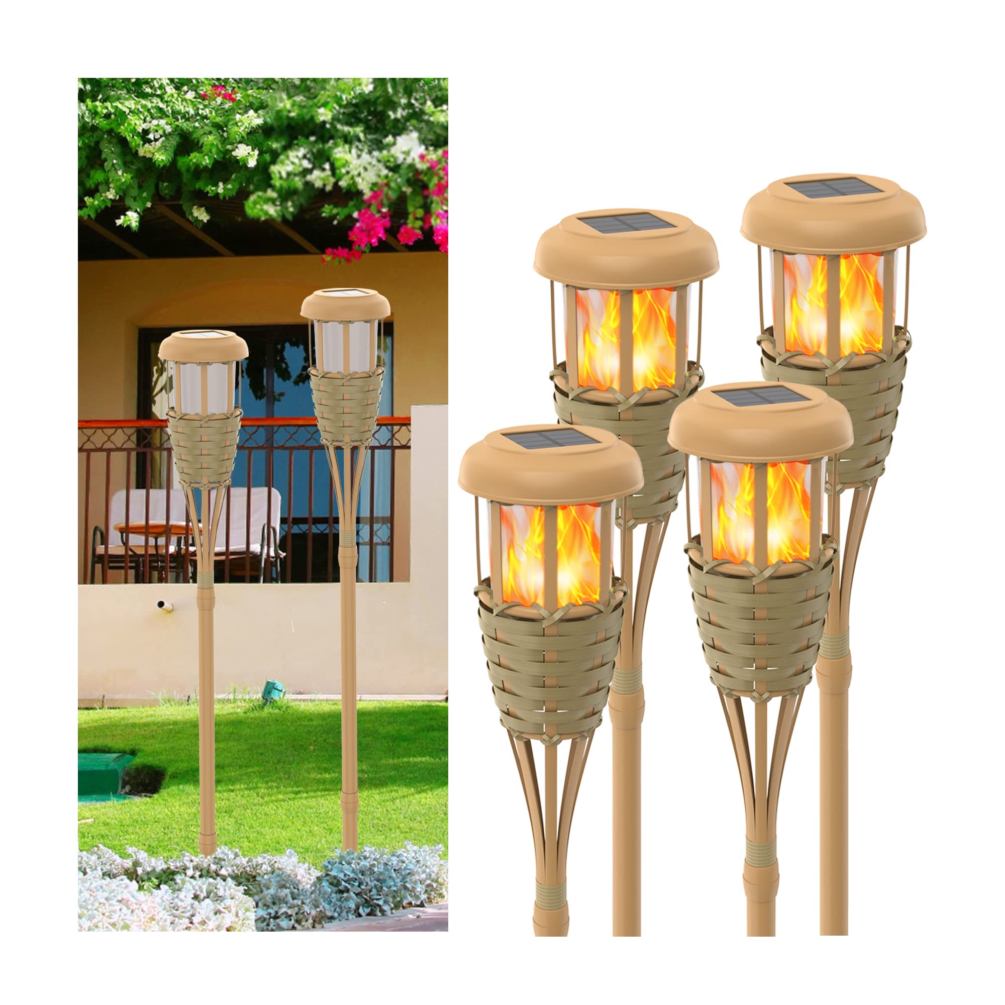 4-Pack Solar Torch Lights Outdoor Waterproof - Flickering Flame Solar Garden Lights for Patio, Yard, Pathway & Landscape Decoration