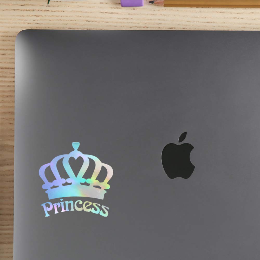 **ANKDEST Holographic Princess Crown Vinyl Stickers (Set of 2) - Waterproof, Durable Decals for Laptop, Phone, Helmet, Car Window, Mug & Wall Decor - Perfect for Kids' Rooms, Party Favors & DIY Craft Projects**