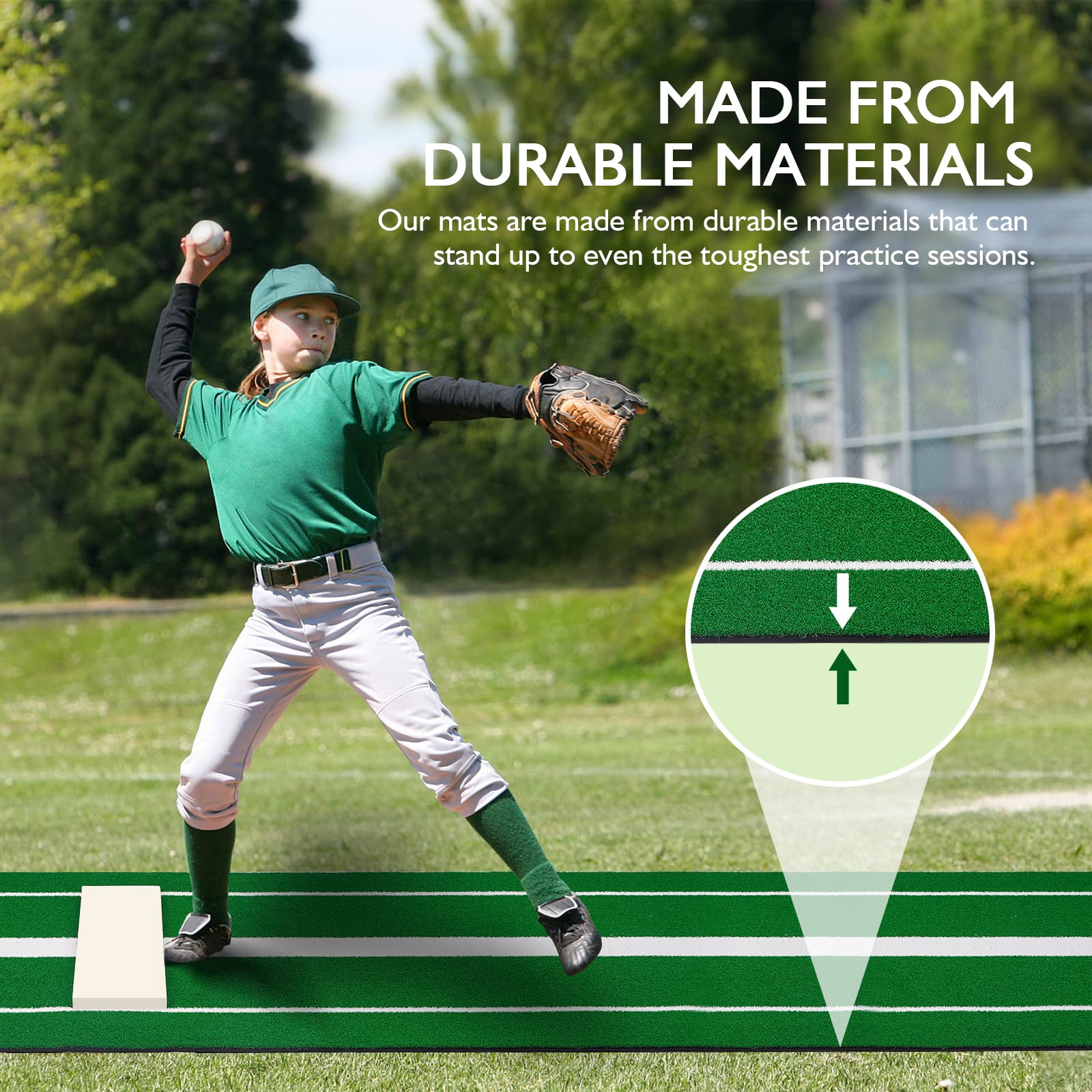 Regulation Softball Pitching Mat - 10' x 3' Non-Slip Pitching Rubber with 5mm Thick Pad for Indoor/Outdoor Practice | Durable, Anti-Fade Training Equipment for Softball Pitchers | Perfect for Backyard, Field & Gym Training