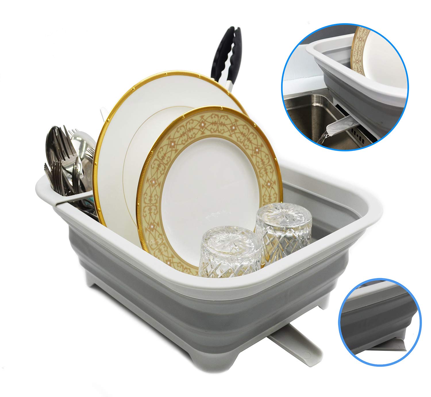 Sammart 12L (3.17 Gallon) Foldable Dish Drying Rack with Swivel Spout - Collapsible Kitchen Organizer, Space Saving Dish Drainer for Countertop - Perfect for Small Apartments, RVs, Camping & Compact Kitchens (Grey)